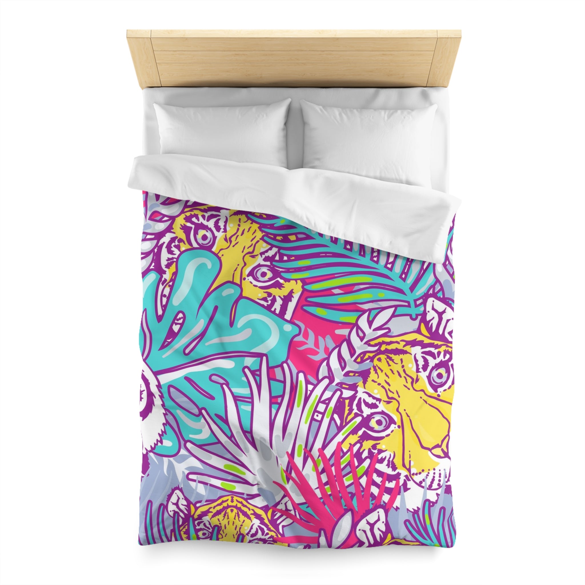 Tropical Floral Tigers Torquise and Purple Microfiber Duvet Cover, Artsulli - Art is Long, Life is Short, Home Decor, , , , , , , 