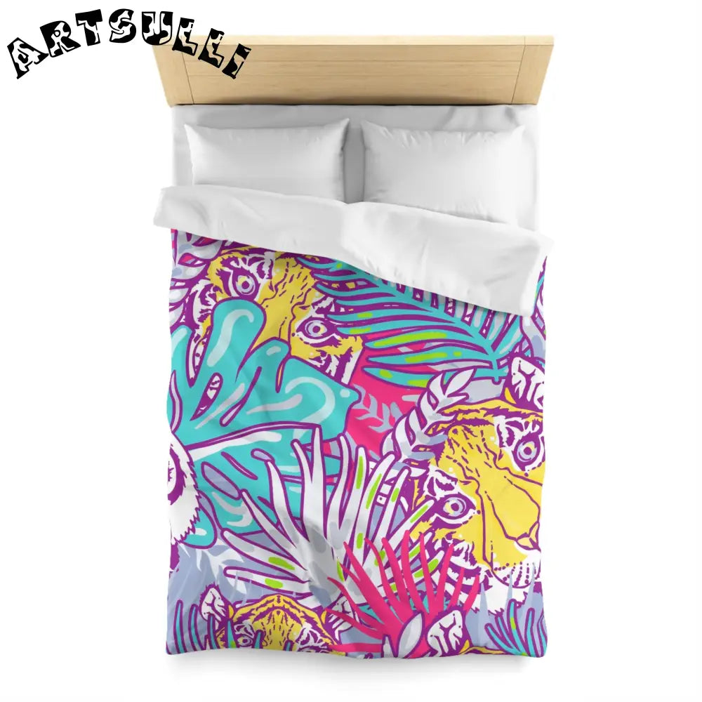 JAKKOUTTHEBXX Tropical Floral Tigers Torquise and Purple Microfiber