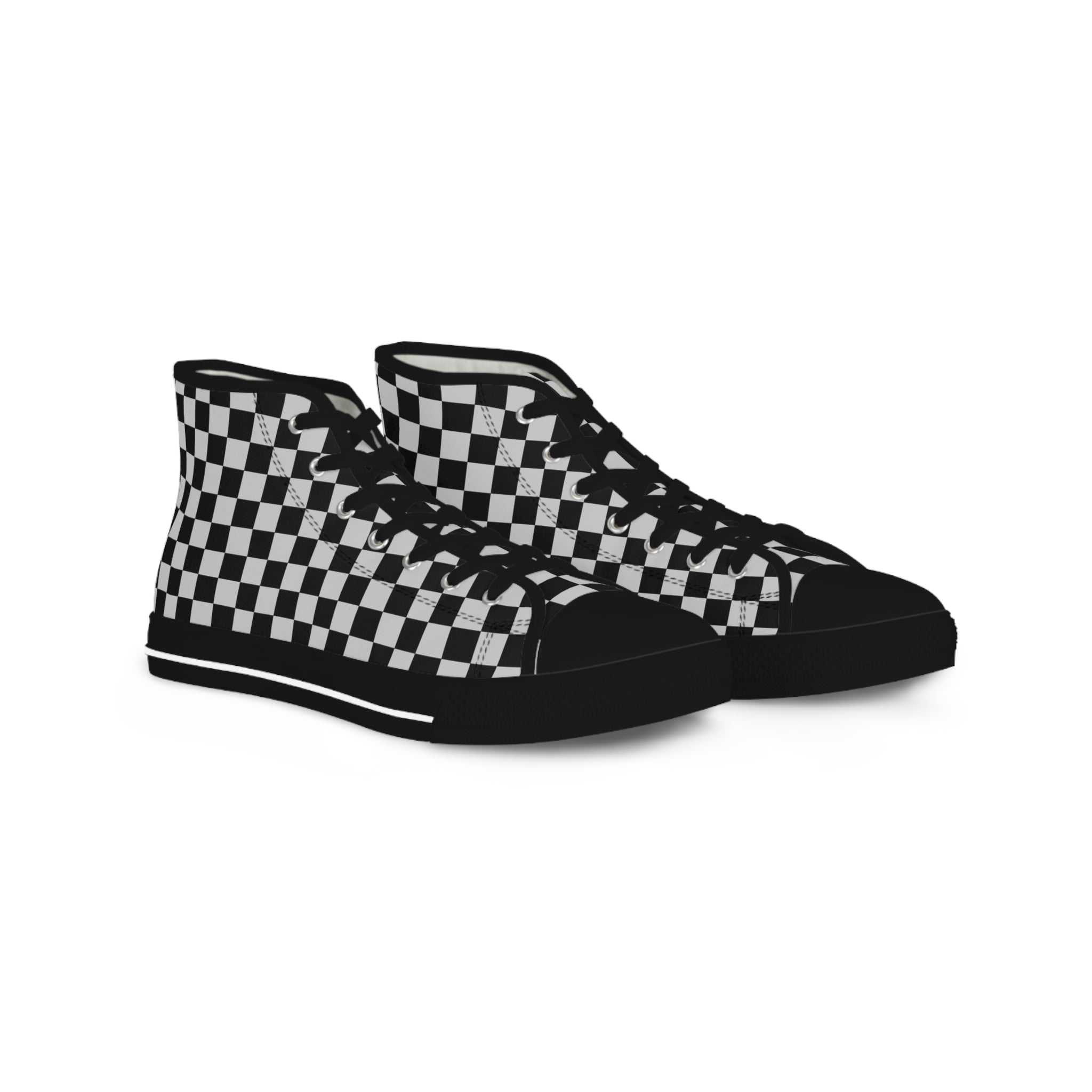 Checkerboard Dada II Black and Light Gray Men's High Top Sneakers, Artsulli - Art is Long, Life is Short, Shoes, Size, US 5, Color, Black sole, , , 12533646965590354706