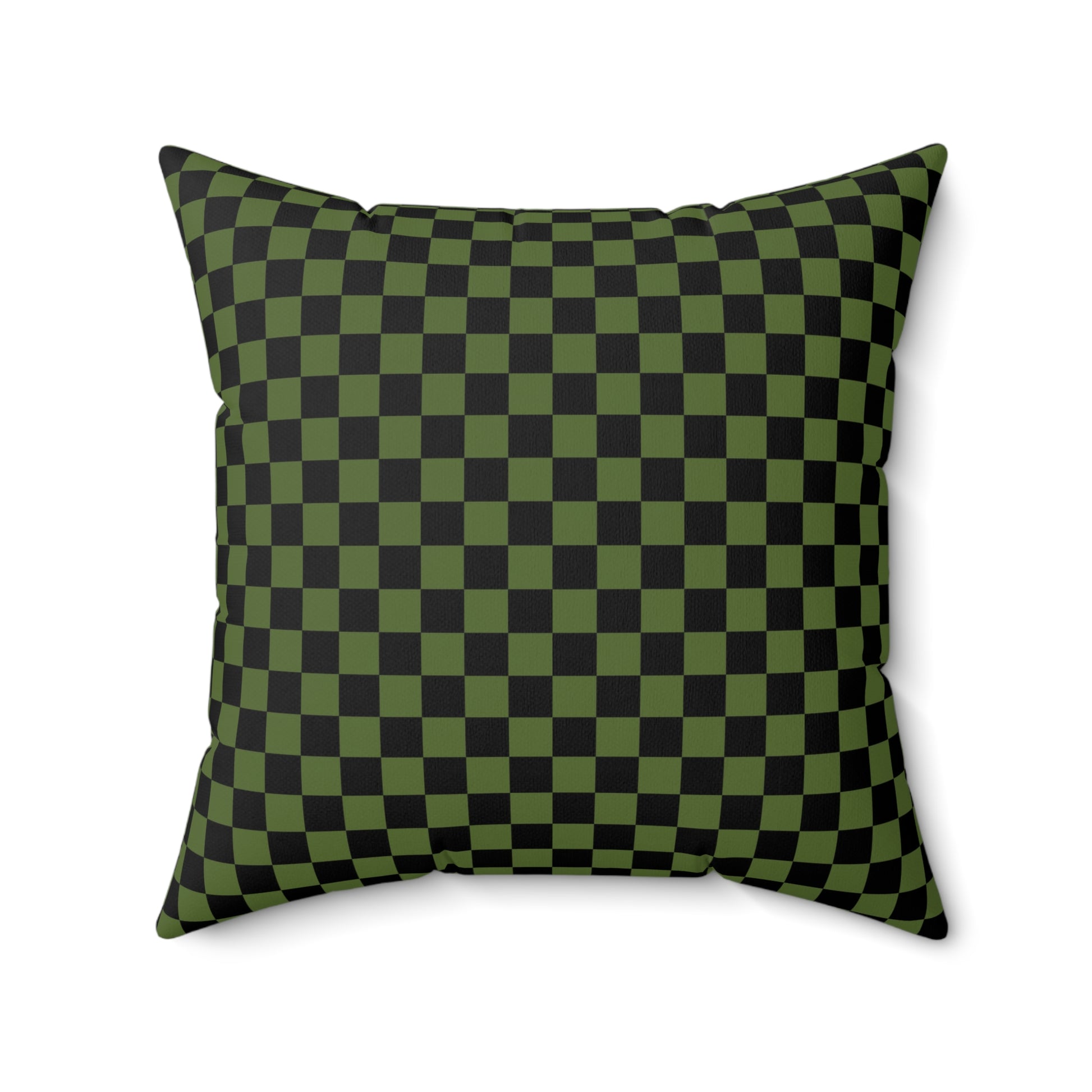 Checkerboard Olive Green and Black Spun Polyester Square Pillow, Artsulli - Art is Long, Life is Short, Home Decor, , , , , , , 