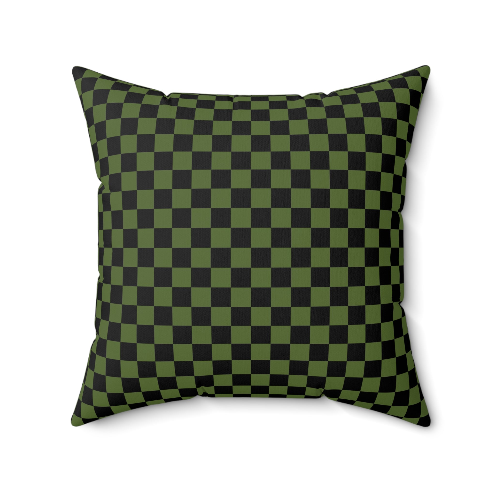 Checkerboard Olive Green and Black Spun Polyester Square Pillow, Artsulli - Art is Long, Life is Short, Home Decor, , , , , , , 