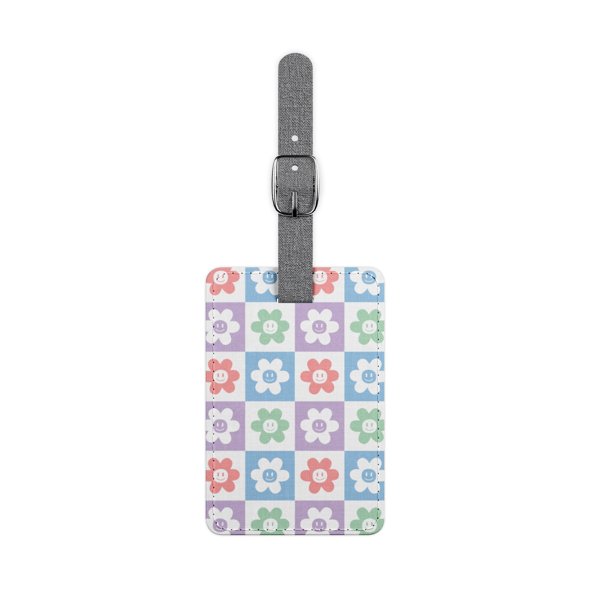 Chessboard x Smiley Face Flowers Multi-Color Saffiano Polyester Luggage Tag, Rectangle, Artsulli - Art is Long, Life is Short, Accessories, Size, One size, Shape, Rectangle, , , 38820277014582143071