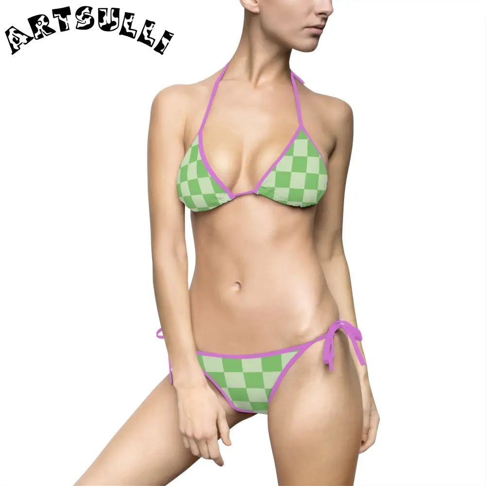 JAKKOUTTHEBXX Checkerboard Green Women’s Bikini Swimsuit (AOP)