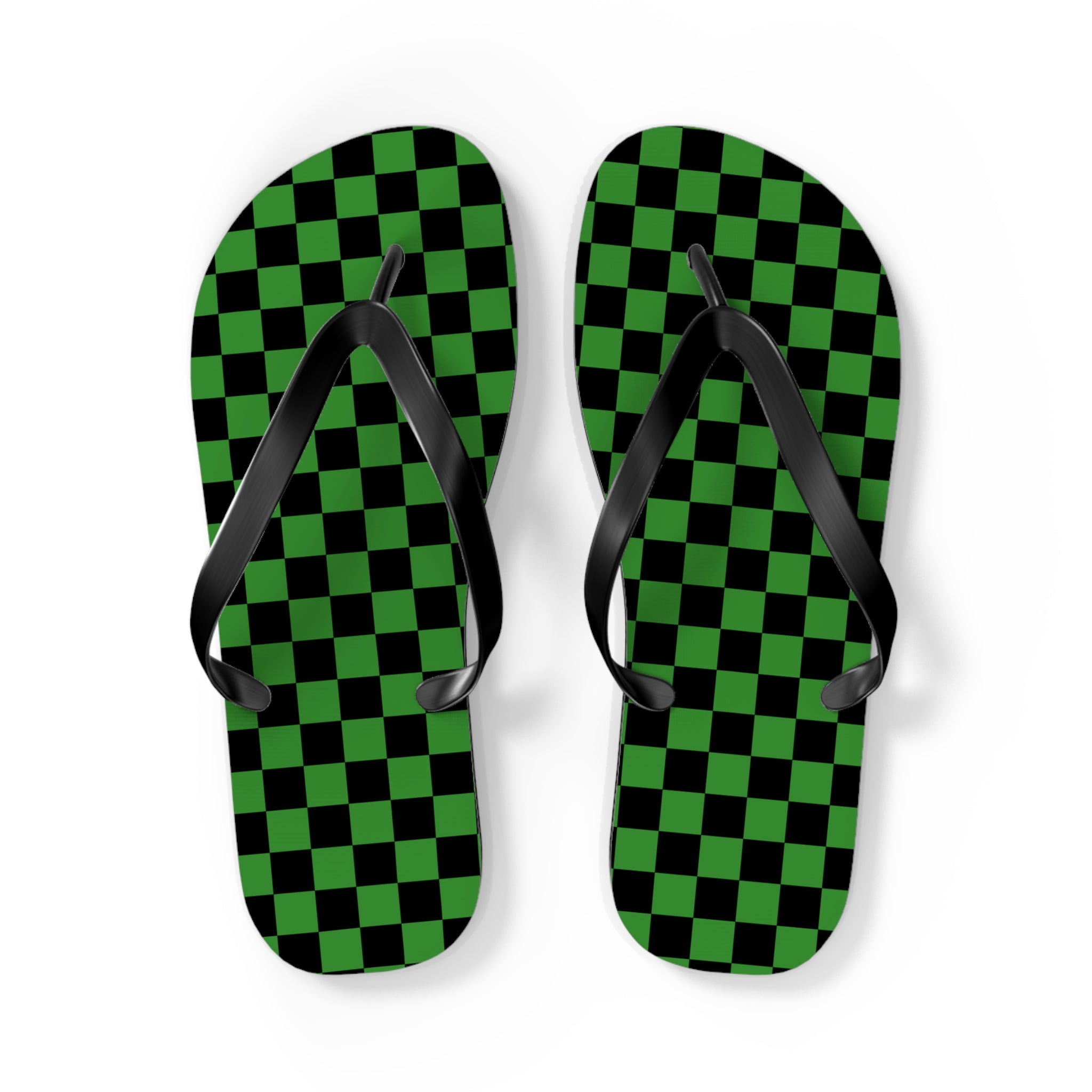 Checkerboard Green and Black Flip Flops, Artsulli - Art is Long, Life is Short, Shoes, Size, L, Color, Black sole, , , 56625114992317350705