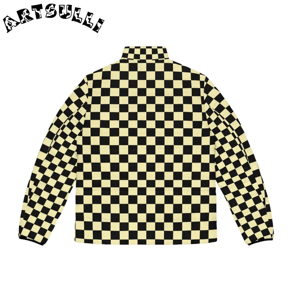 JAKKOUTTHEBXX Checkerboard Black and Yellow Men’s Puffer Jacket