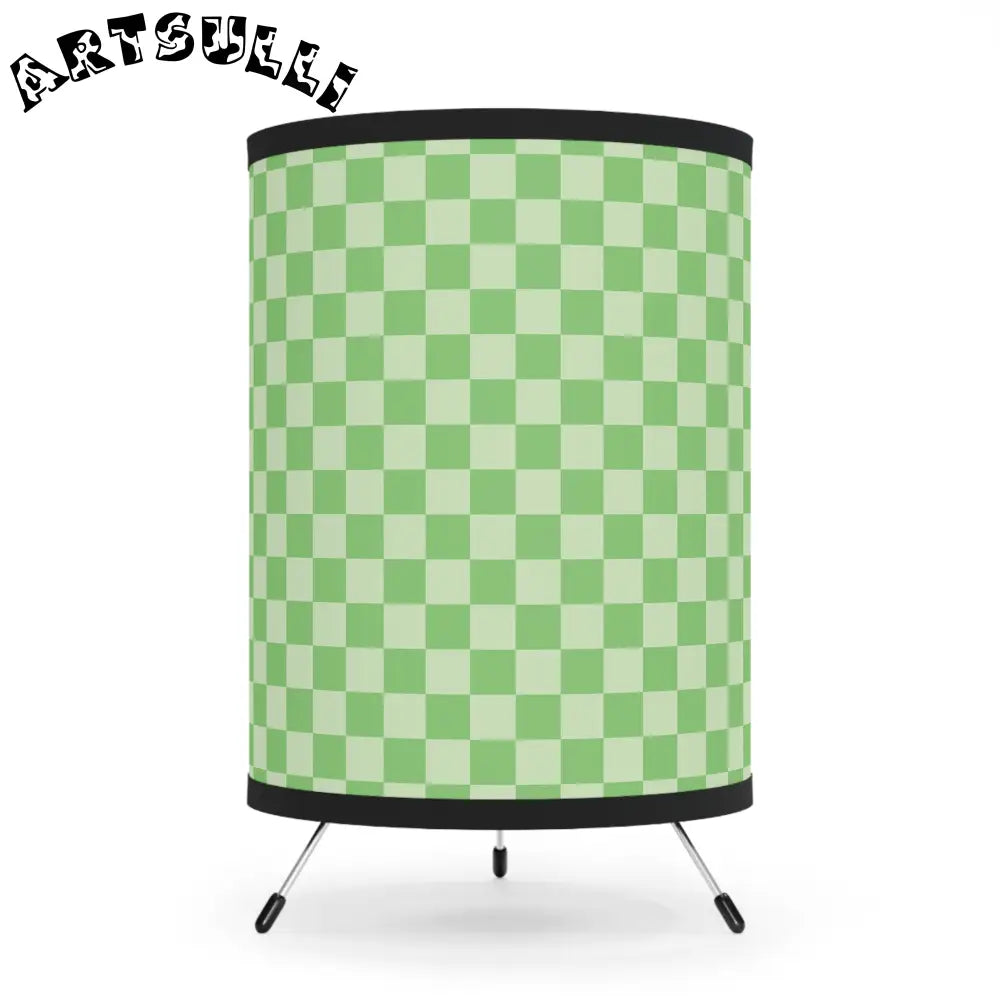 JAKKOUTTHEBXX Checkerboard Green Tripod Lamp with High-Res Printed