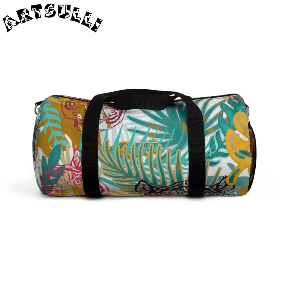 JAKKOUTTHEBXX Tropical Jungle Tigers Brown and Green Duffel Bag