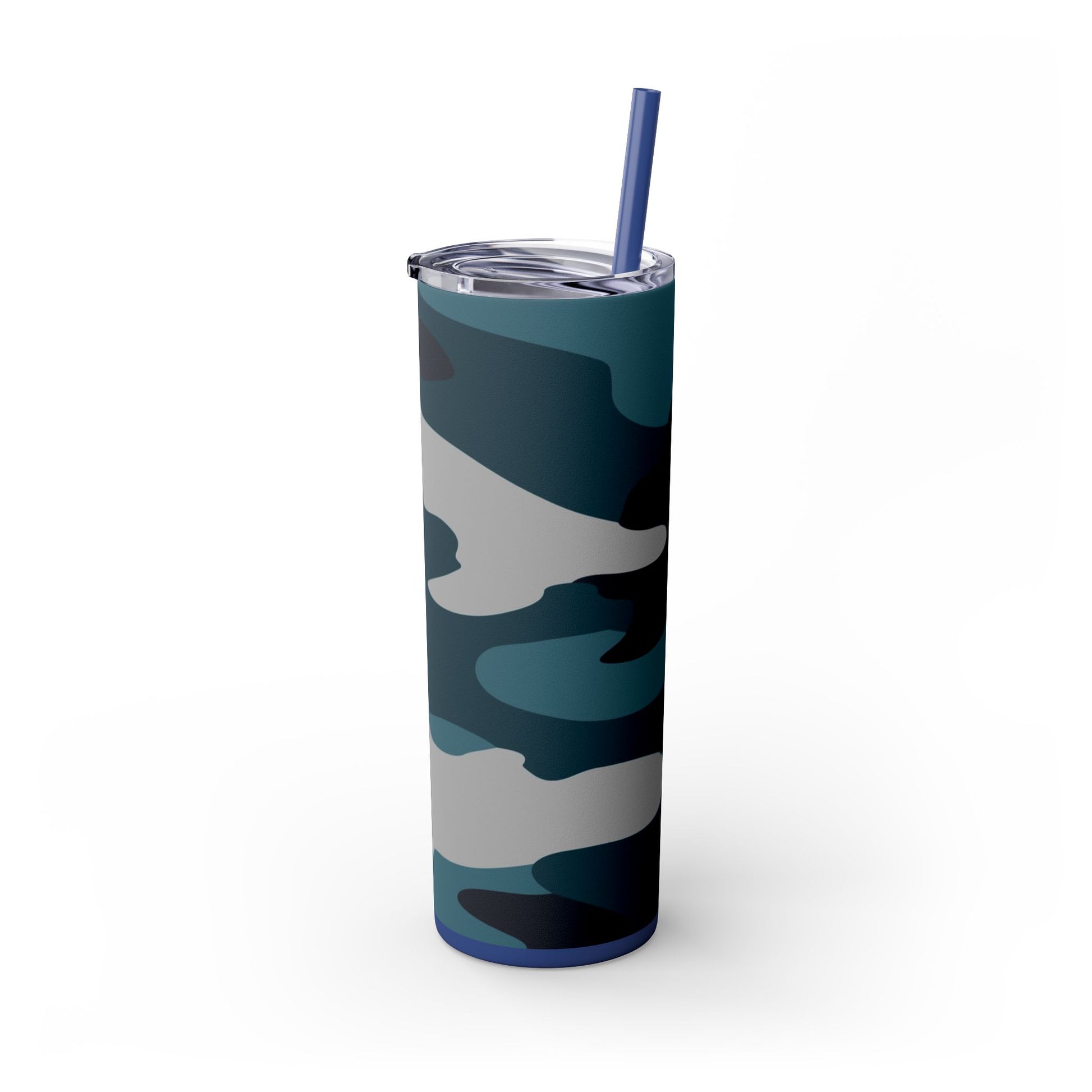 Blue Camouflage Skinny Tumbler with Straw, 20oz, Artsulli - Art is Long, Life is Short, Mug, , , , , , , 