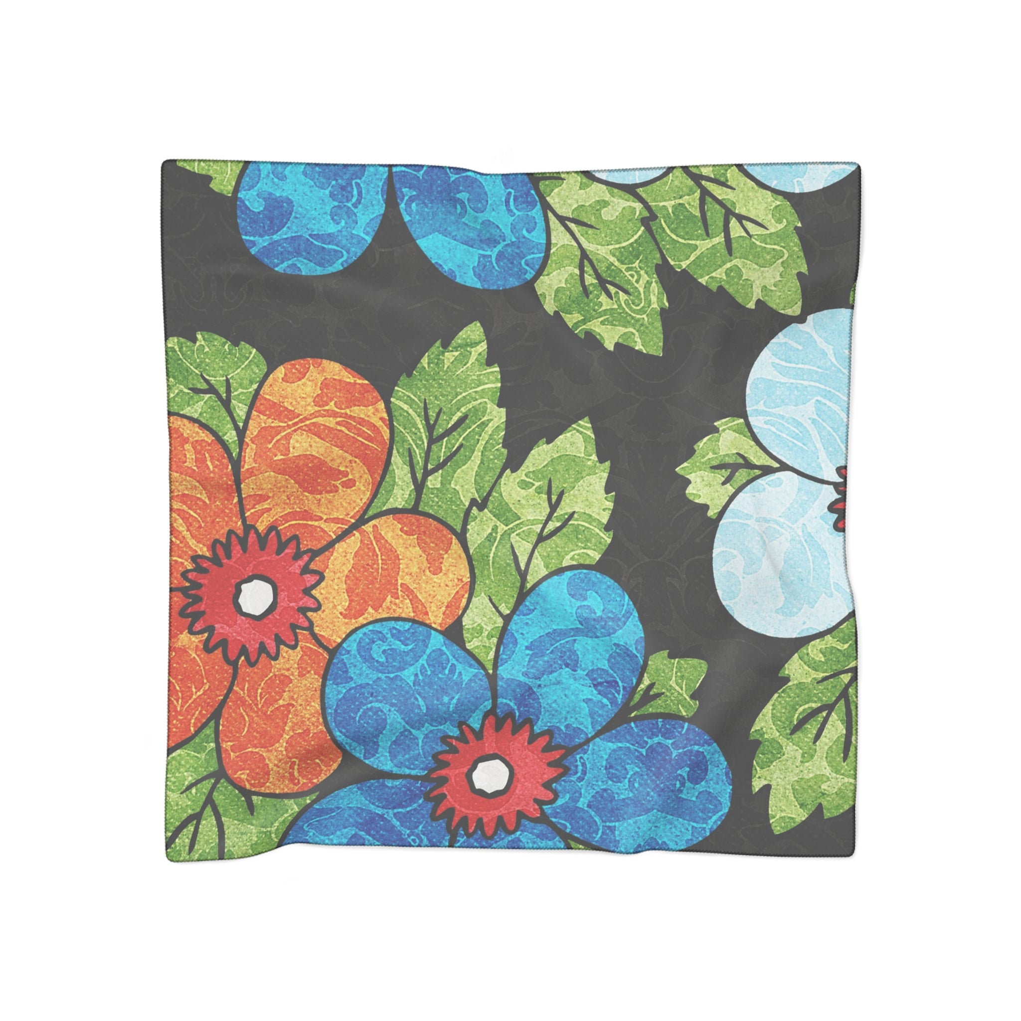 Groovy Black Floral Kl Poly Scarf, Artsulli - Art is Long, Life is Short, Accessories, Color, Poly chiffon, Size, 25" × 25", , , 15463379580537842697