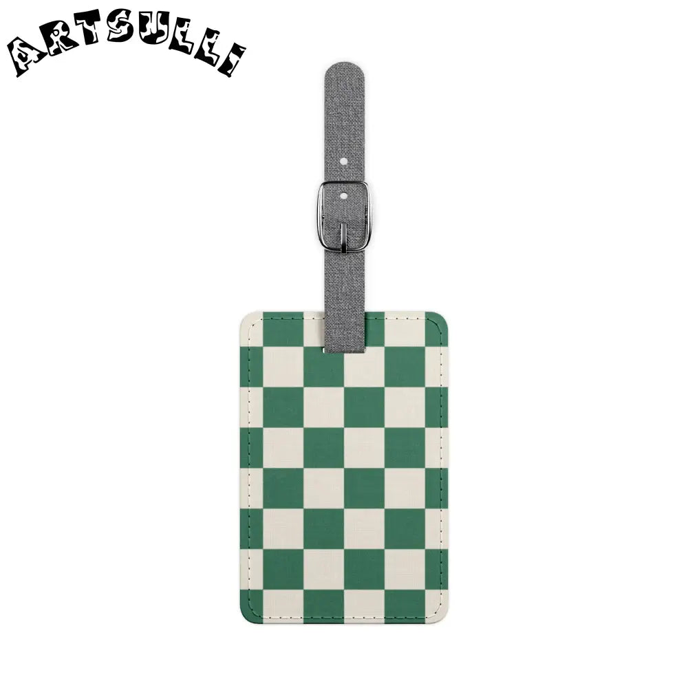 JAKKOUTTHEBXX Checkerboard Dark Green Saffiano Polyester Luggage Tag