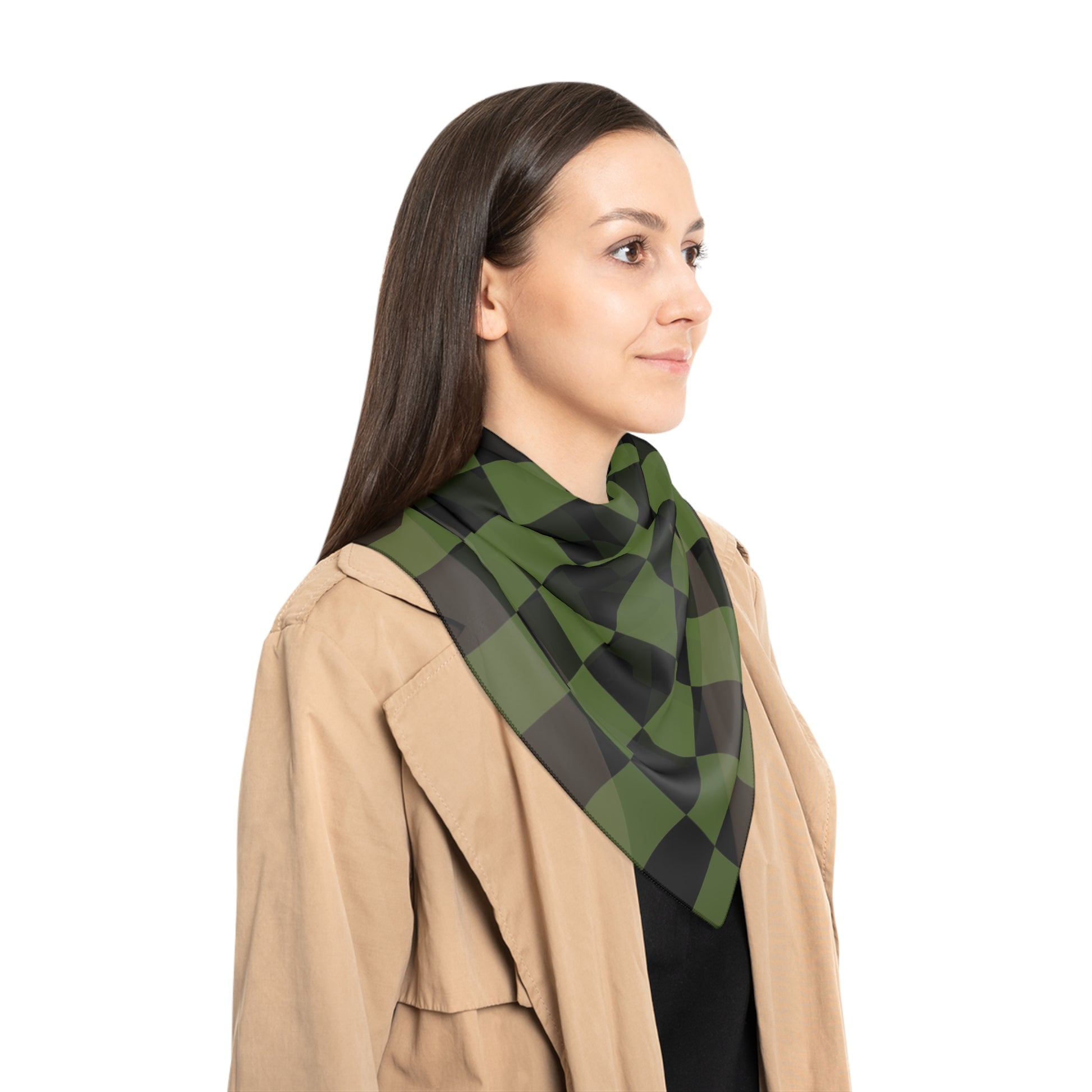Checkerboard Olive Green and Black Poly Scarf, Artsulli - Art is Long, Life is Short, Accessories, , , , , , , 