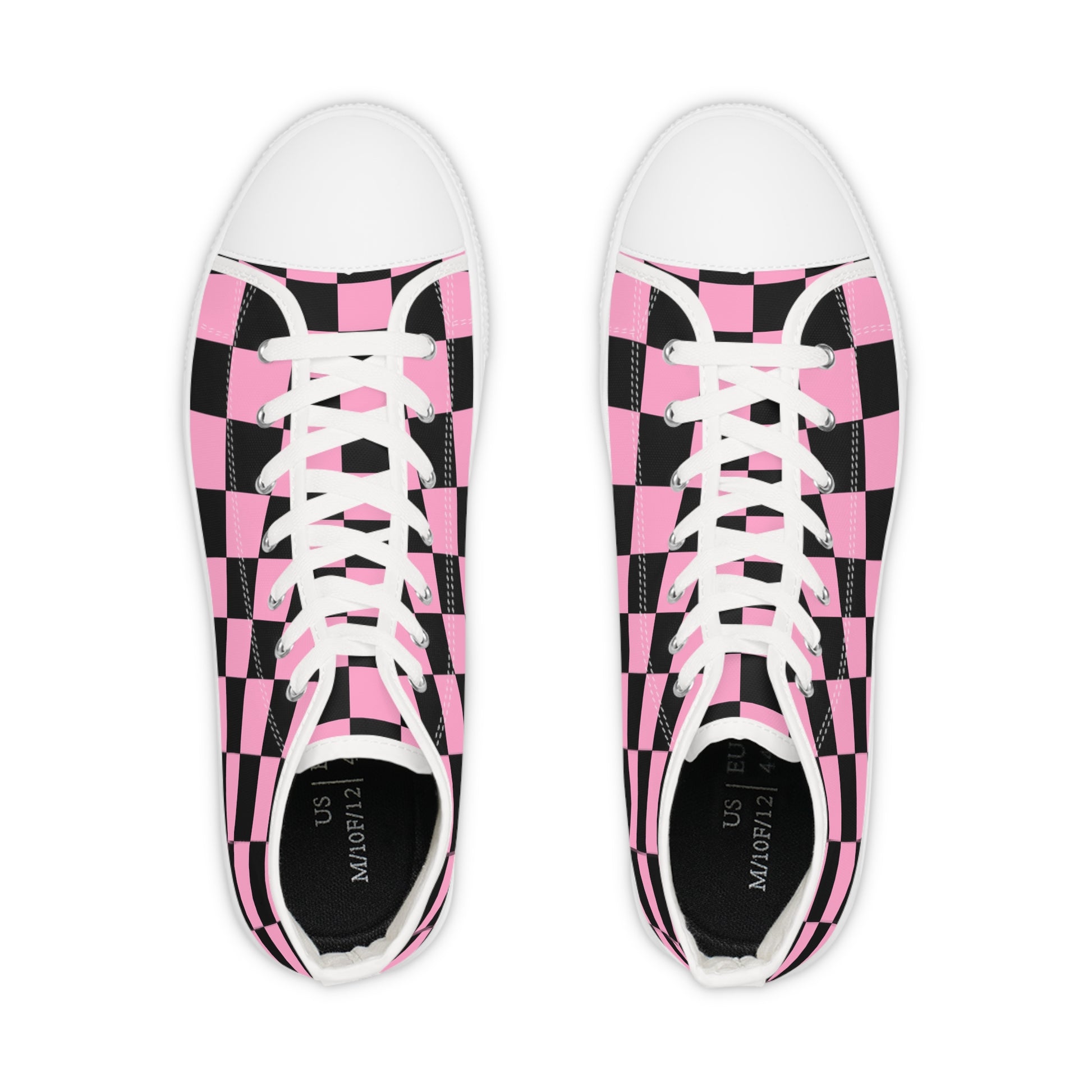 Checkerboard Black and Pink Men's High Top Sneakers, Artsulli - Art is Long, Life is Short, Shoes, , , , , , , 