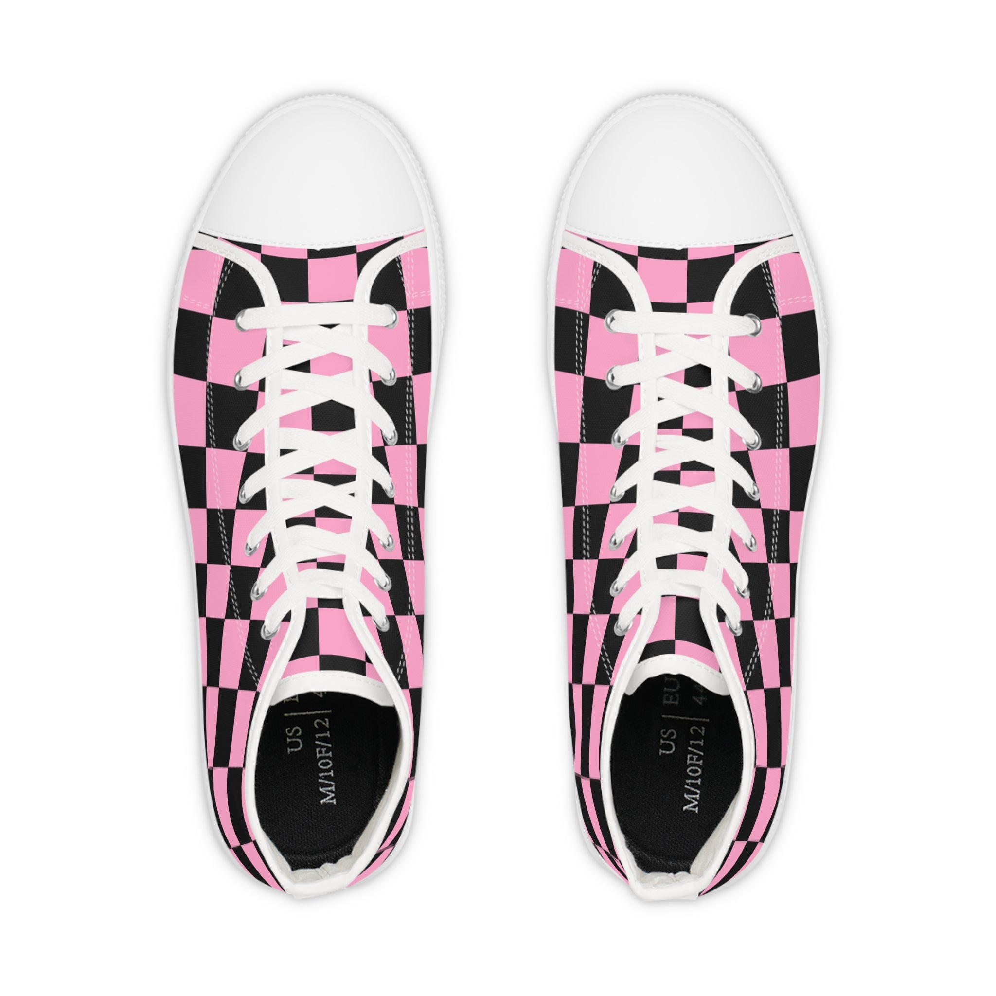 Checkerboard Black and Pink Men's High Top Sneakers, Artsulli - Art is Long, Life is Short, Shoes, , , , , , , 