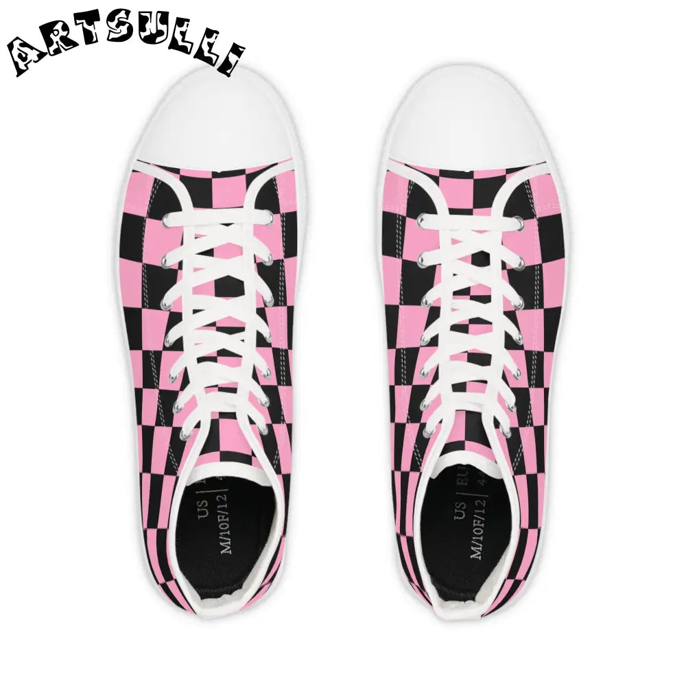JAKKOUTTHEBXX Checkerboard Black and Pink Men’s High Top Sneakers