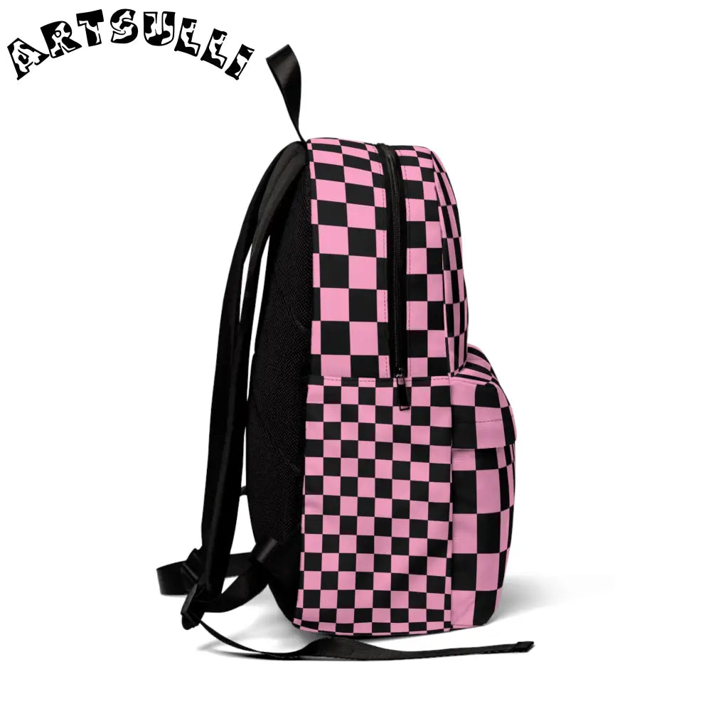 JAKKOUTTHEBXX Checkerboard Black and Pink Unisex Classic Backpack