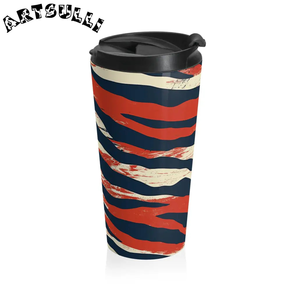 JAKKOUTTHEBXX Abstract Red Blue Cream Striped Stainless Steel Travel