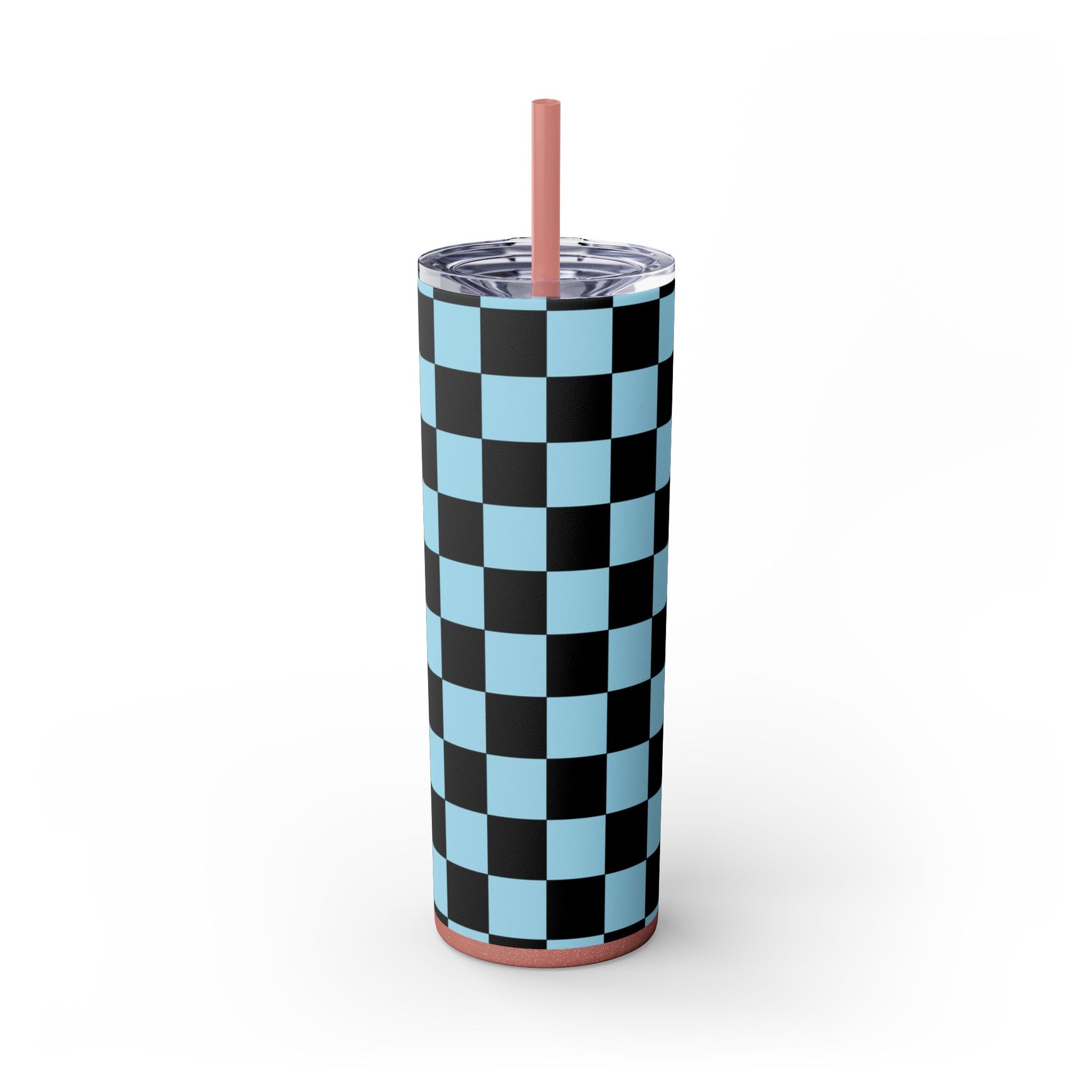 Checkerboard Black and Blue Skinny Tumbler with Straw, 20oz, Artsulli - Art is Long, Life is Short, Mug, Finish, Glossy, Color, Glitter Dusty Rose, Size, 20oz, 79571285519251489576