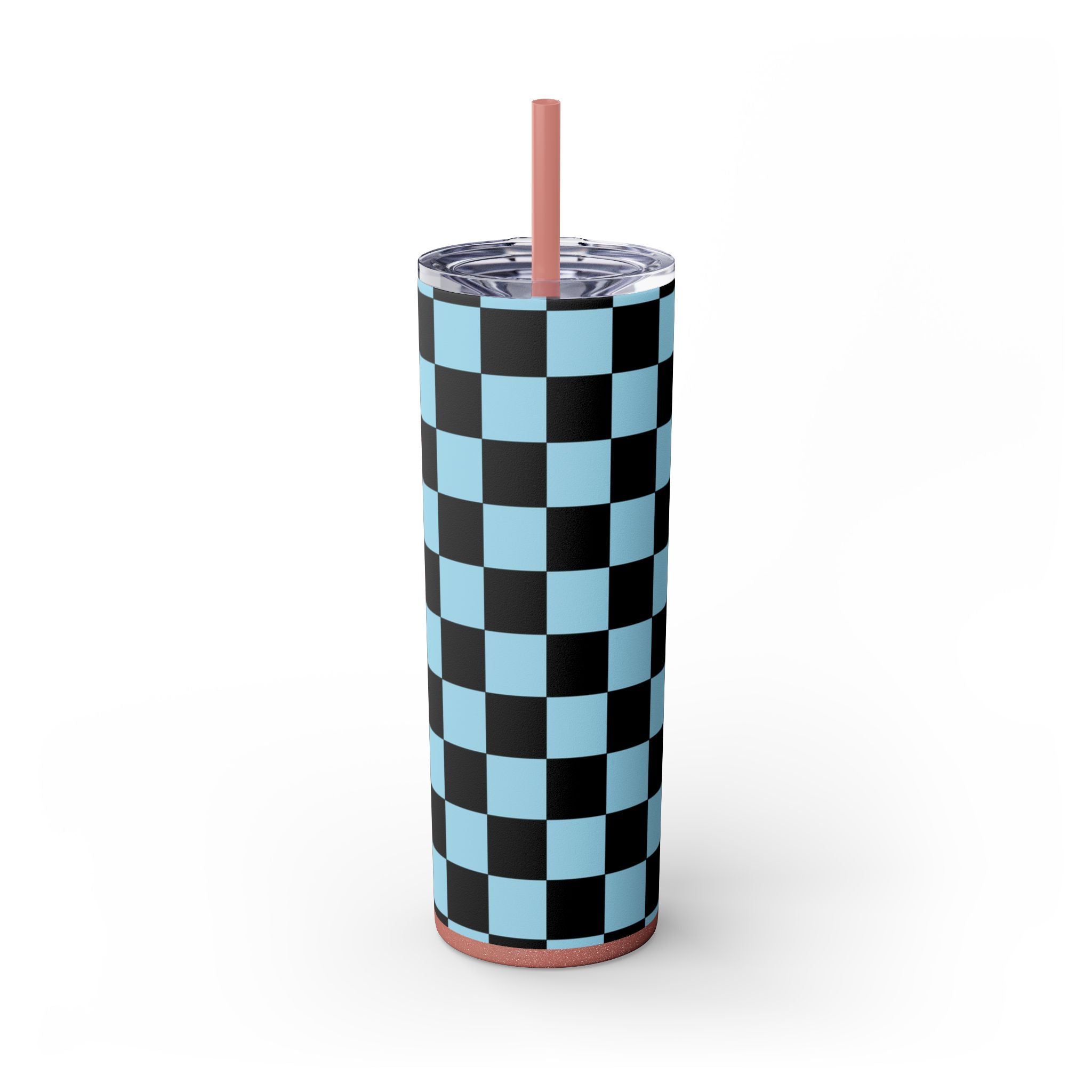Checkerboard Black and Blue Skinny Tumbler with Straw, 20oz, Artsulli - Art is Long, Life is Short, Mug, Finish, Glossy, Color, Glitter Dusty Rose, Size, 20oz, 79571285519251489576