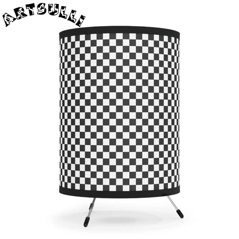 JAKKOUTTHEBXX Checkerboard White and Black Tripod Lamp with High-Res