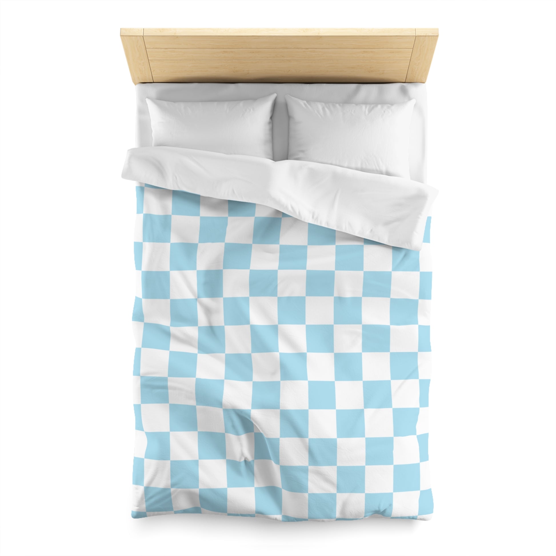 Checkerboard Sky Blue Microfiber Duvet Cover, Artsulli - Art is Long, Life is Short, Home Decor, , , , , , , 