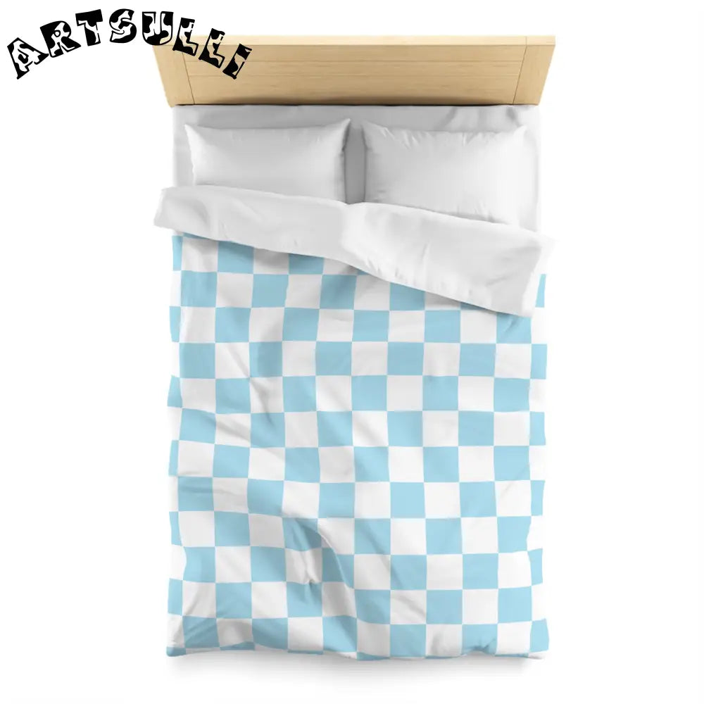 JAKKOUTTHEBXX Checkerboard Sky Blue Microfiber Duvet Cover