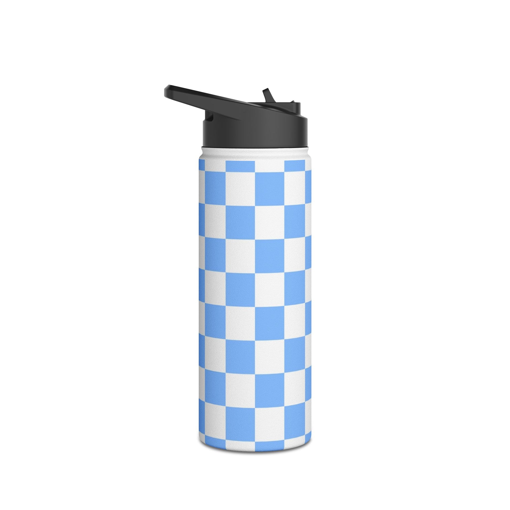 Checkerboard White and Light Blue Stainless Steel Water Bottle, Standard Lid, Artsulli - Art is Long, Life is Short, Mug, , , , , , , 