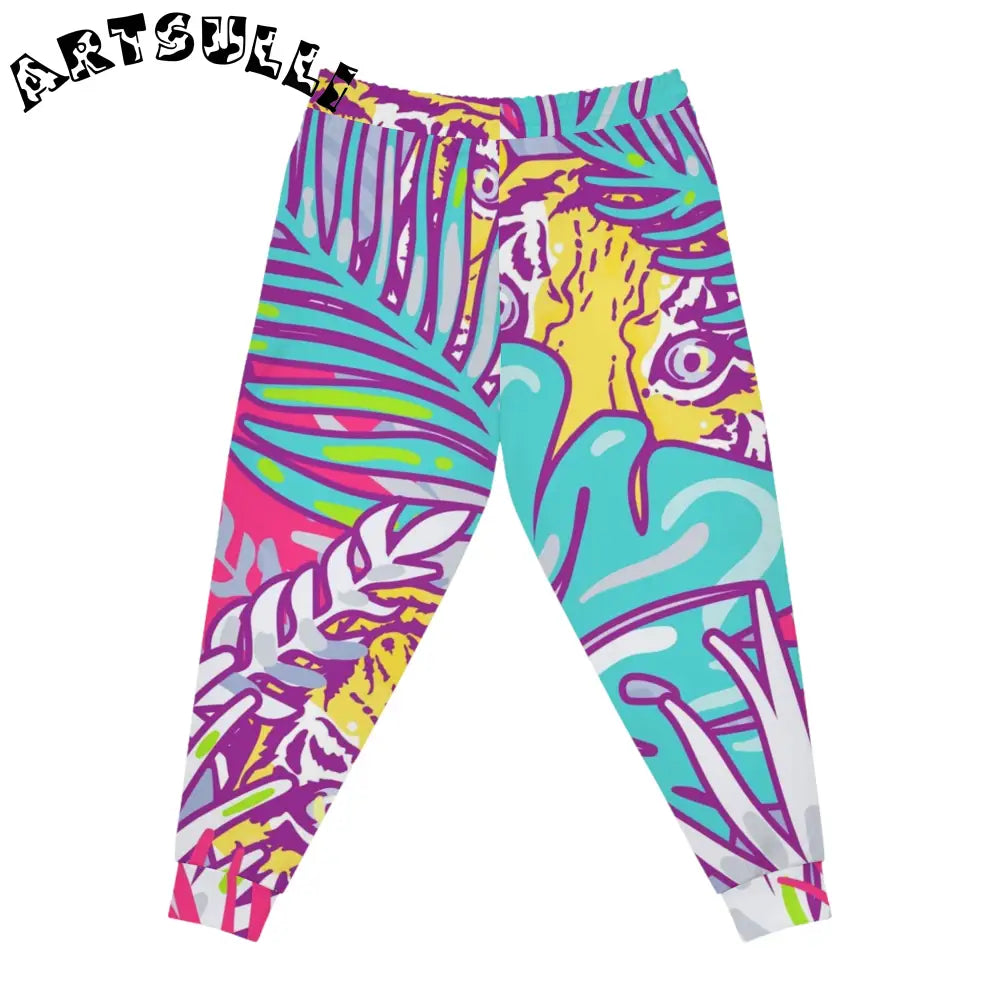 JAKKOUTTHEBXX Tropical Floral Tigers Torquise and Purple Athletic