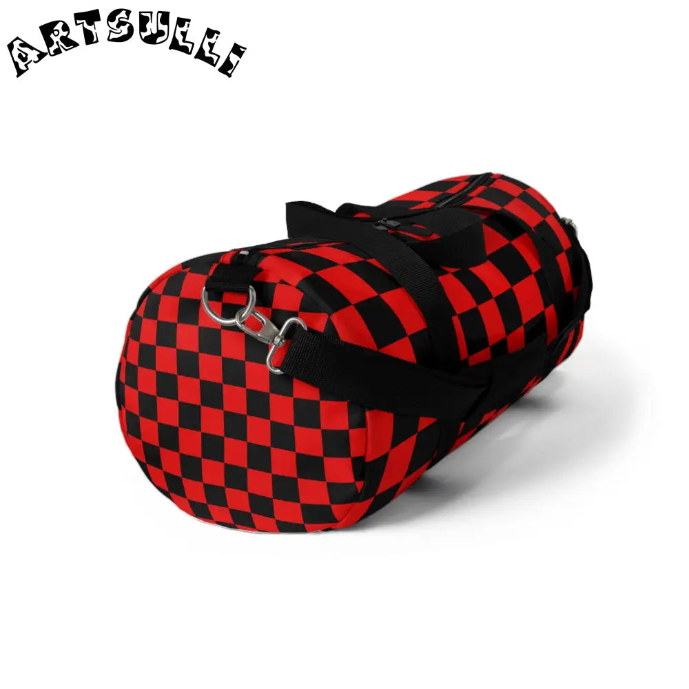 JAKKOUTTHEBXX Checkerboard Red and Black Duffel Bag JAKKOUTTHEBXX