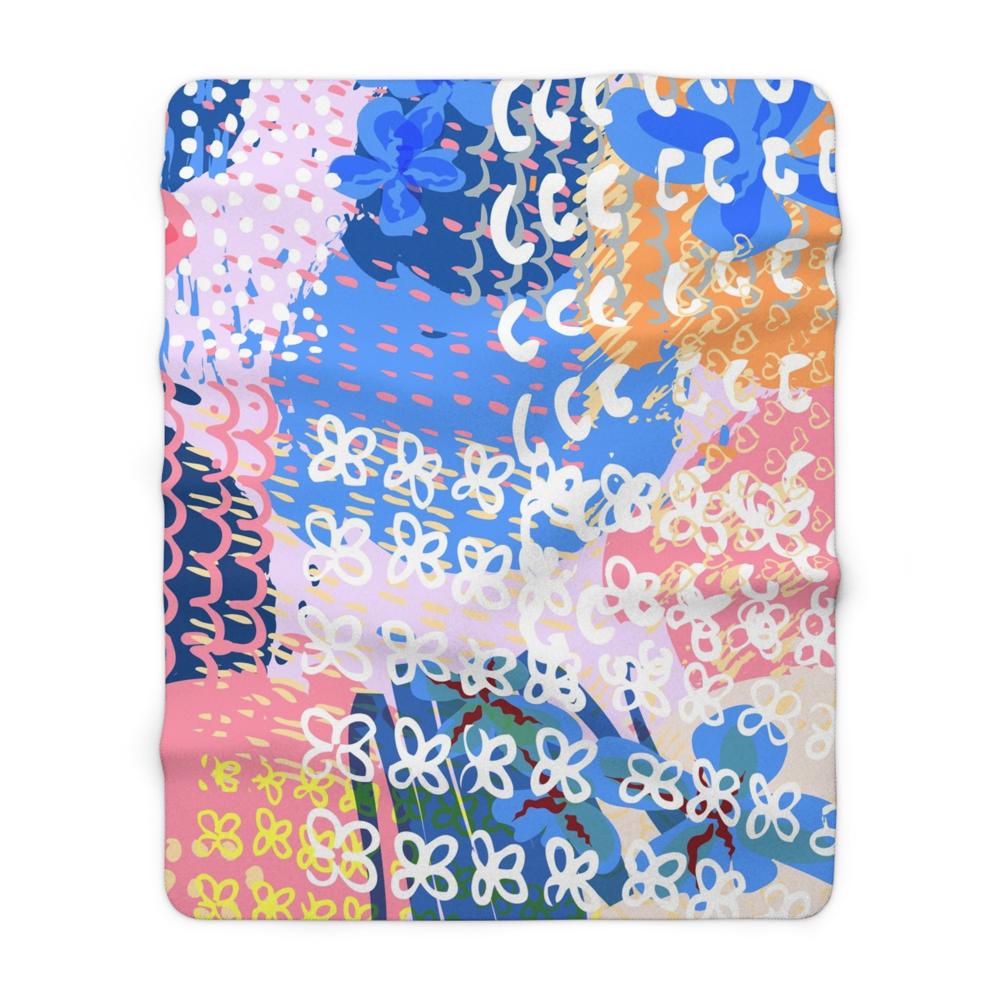 Flowers x Doodles x Hearts Multi-Color Sherpa Fleece Blanket, Artsulli - Art is Long, Life is Short, Home Decor, Size, 60" × 80", , , , , 12682965648370509752