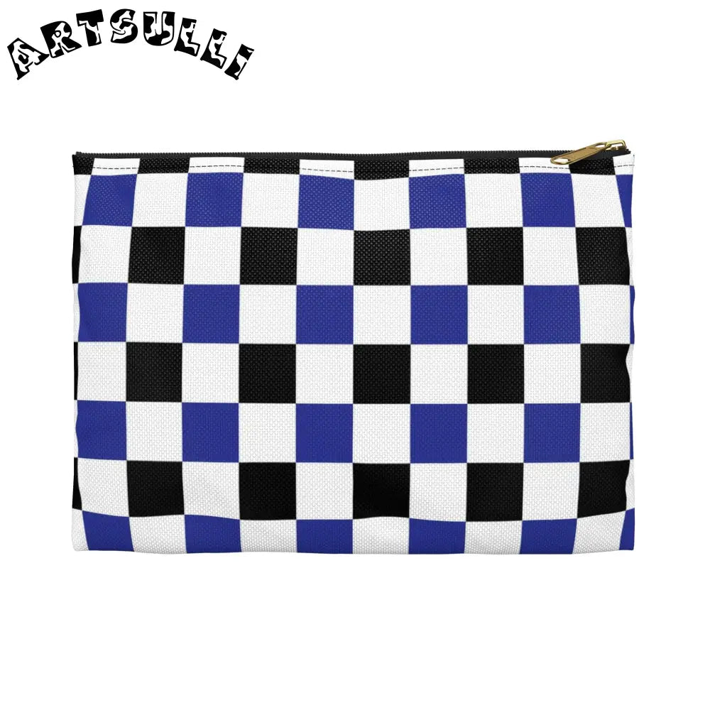 JAKKOUTTHEBXX Checkerboard Blue White and Black Accessory Pouch