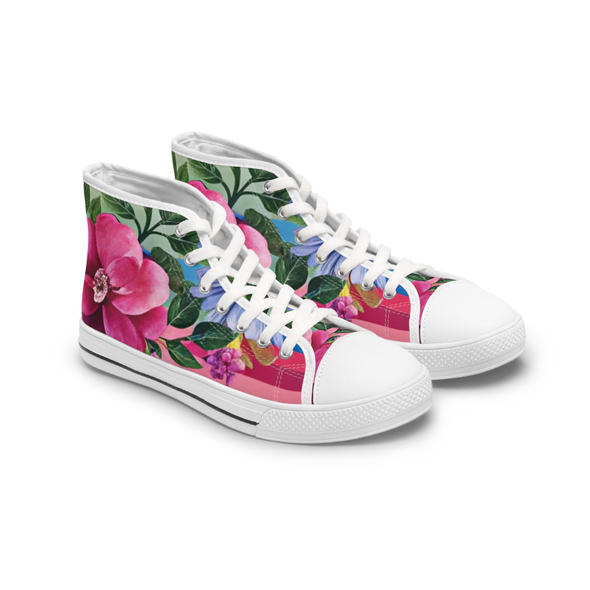 Floral Stripe 4K Women's High Top Sneakers, Artsulli - Art is Long, Life is Short, Shoes, Size, US 5.5, Color, White sole, , , 66518611737360996442