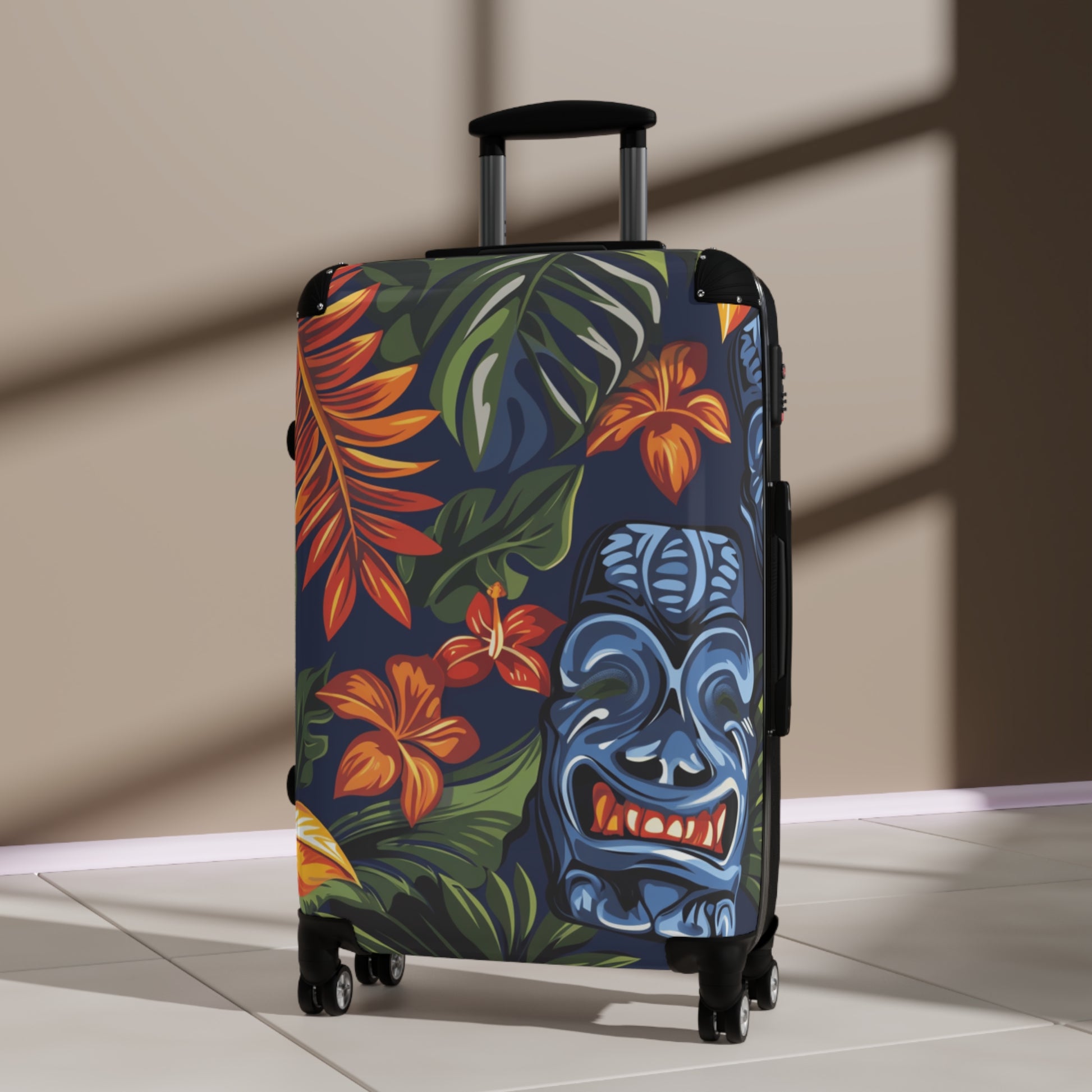 Tiki Bloom Navy Suitcase, Artsulli - Art is Long, Life is Short, Bags, , , , , , , 