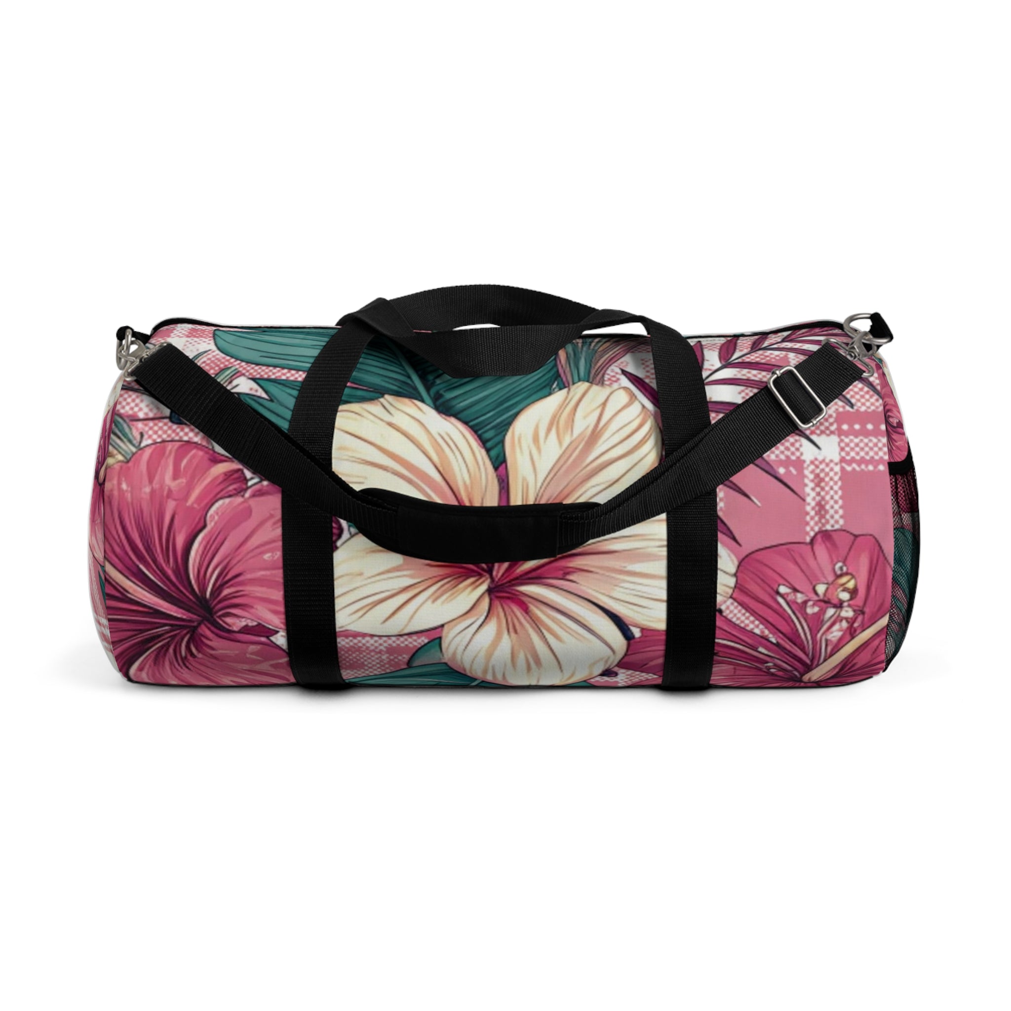 Plaid x Floral Burgundy and Green Duffel Bag, Artsulli - Art is Long, Life is Short, Bags, Size, Large, , , , , 94036984965913