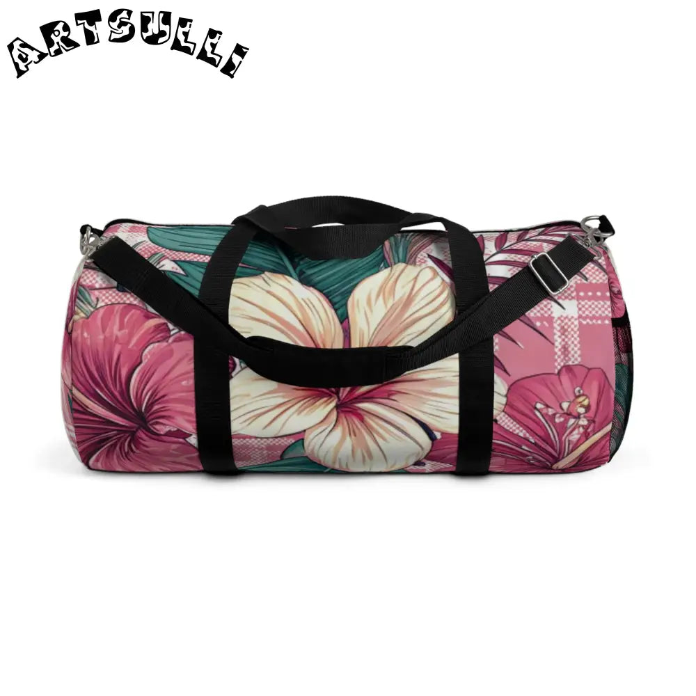 JAKKOUTTHEBXX Plaid x Floral Burgundy and Green Duffel Bag