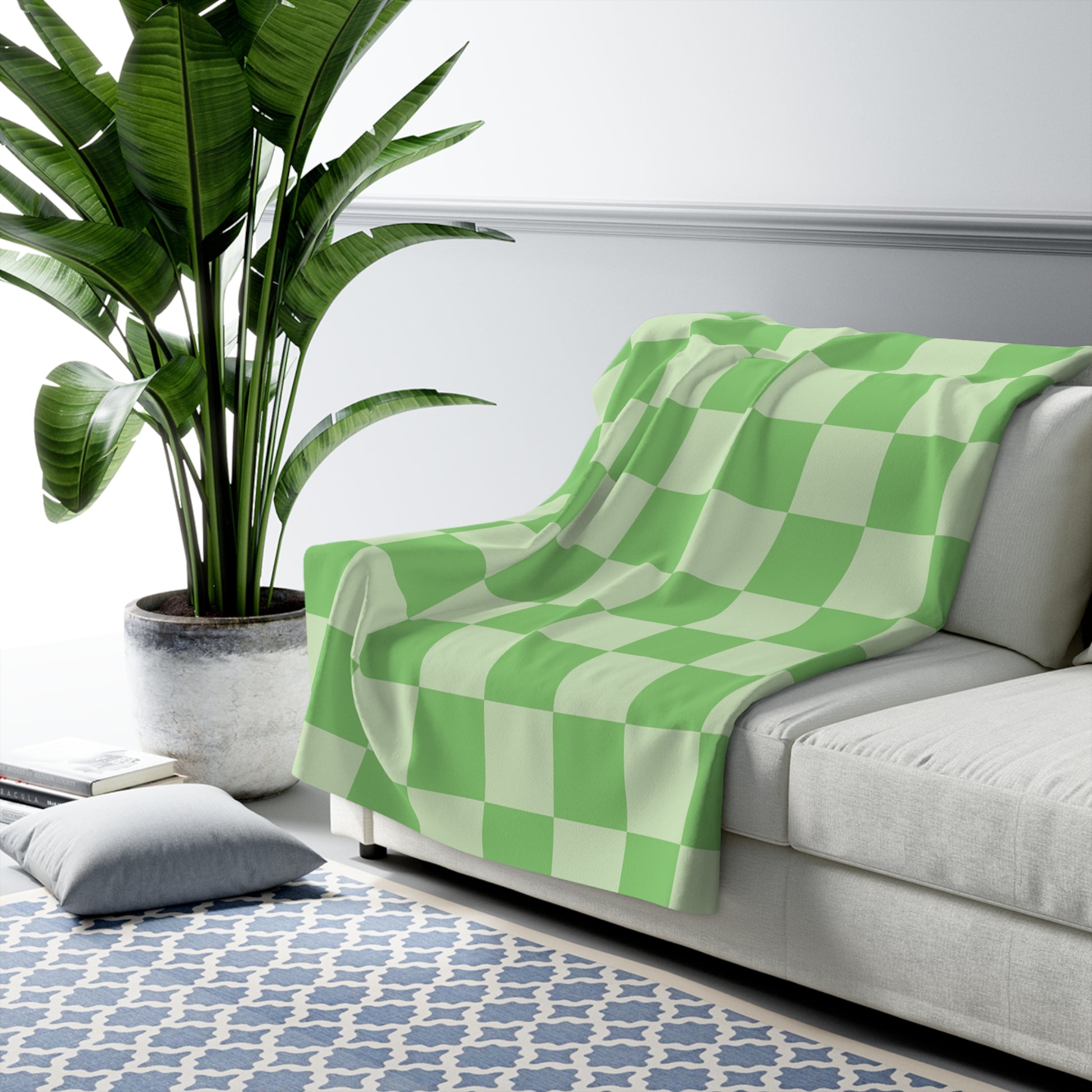 Checkerboard Green Sherpa Fleece Blanket, Artsulli - Art is Long, Life is Short, Home Decor, , , , , , , 
