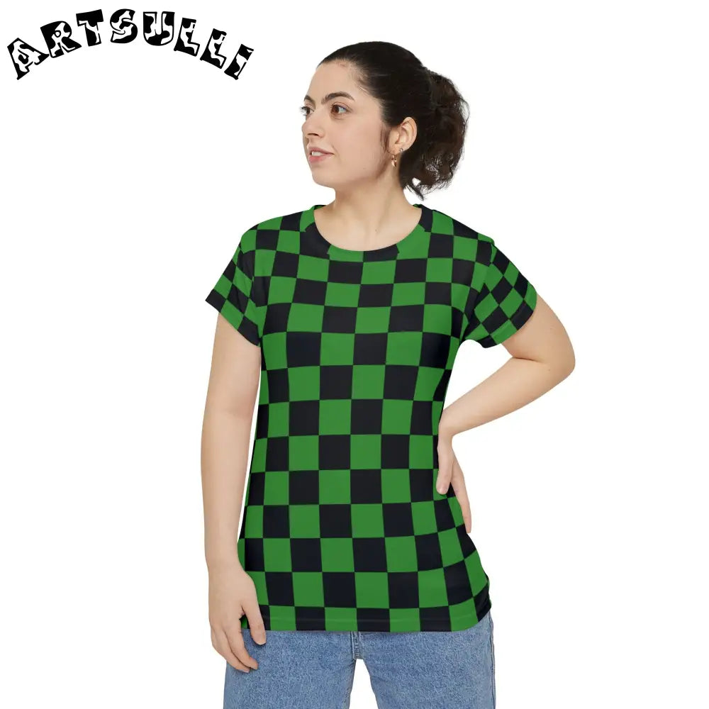 JAKKOUTTHEBXX Checkerboard Green and Black Women’s Short Sleeve