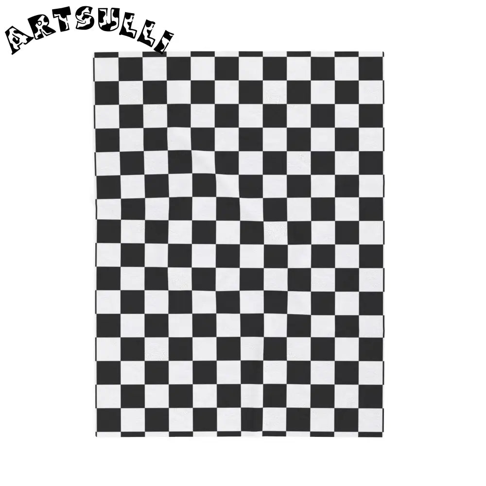 JAKKOUTTHEBXX Checkerboard White and Black Velveteen Plush Blanket