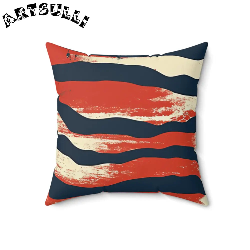 JAKKOUTTHEBXX Distressed Red White Blue Wavy Stripe Faux Suede Throw Pillow 2025