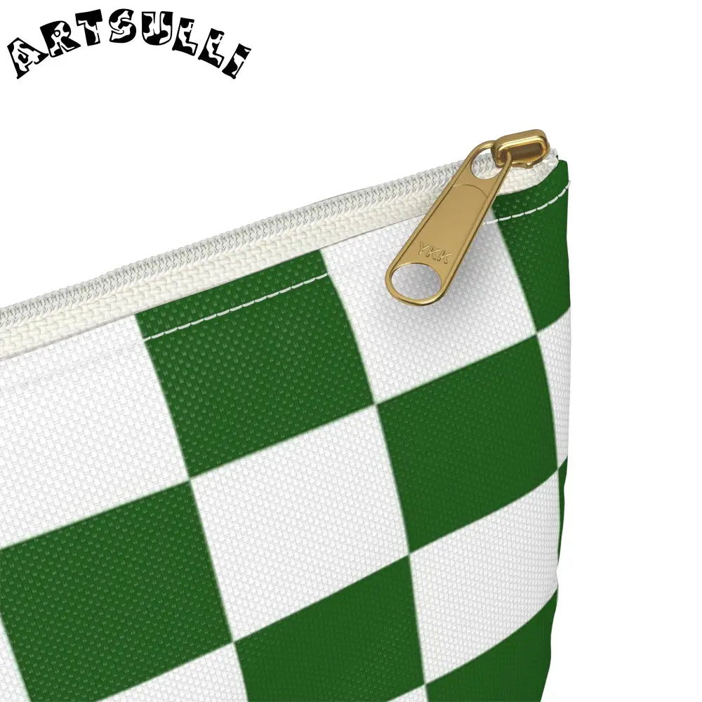 JAKKOUTTHEBXX Checkerboard White and Dark Green Accessory Pouch