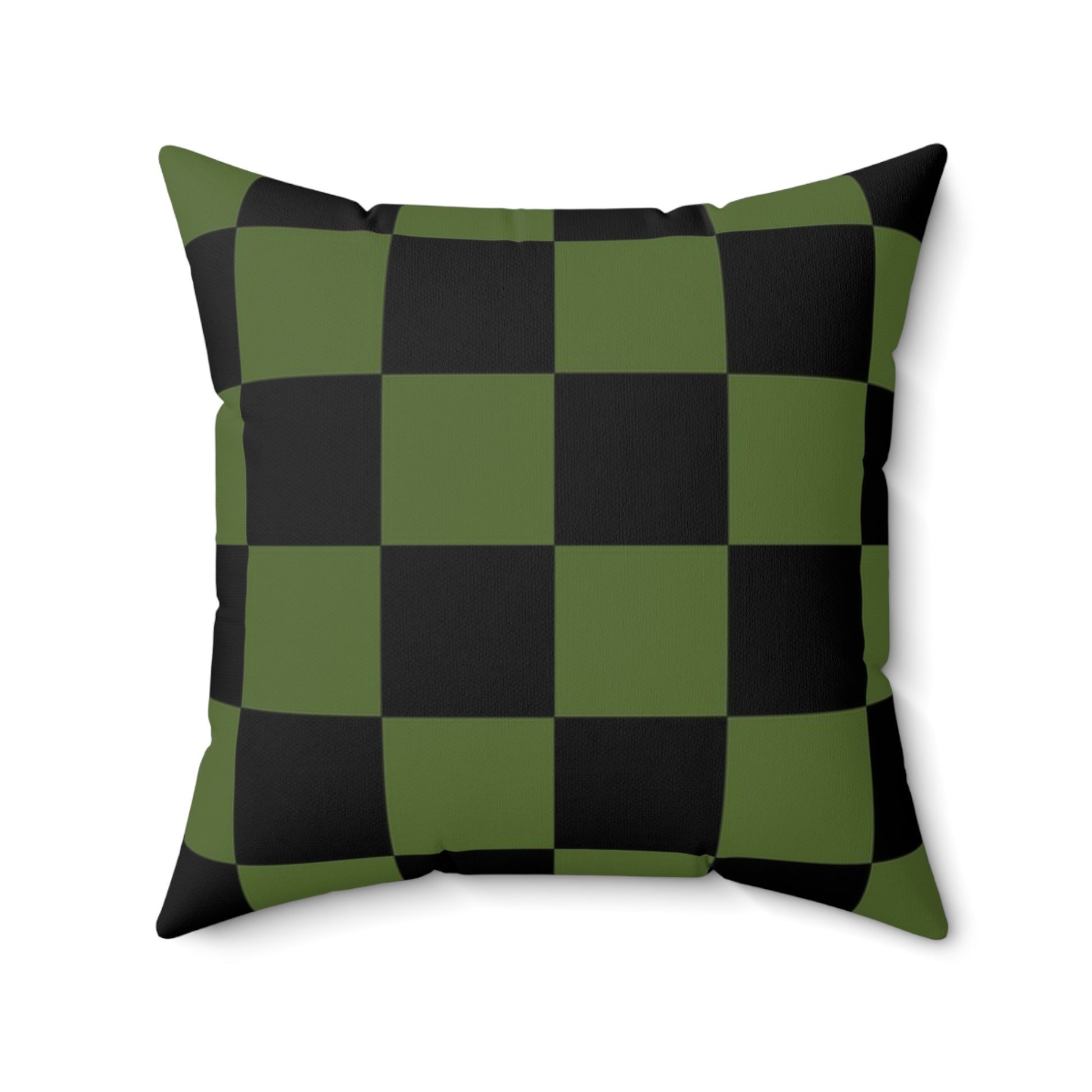 Checkerboard Olive Green and Black Spun Polyester Square Pillow, Artsulli - Art is Long, Life is Short, Home Decor, Size, 20" × 20", , , , , 15261034027740431469