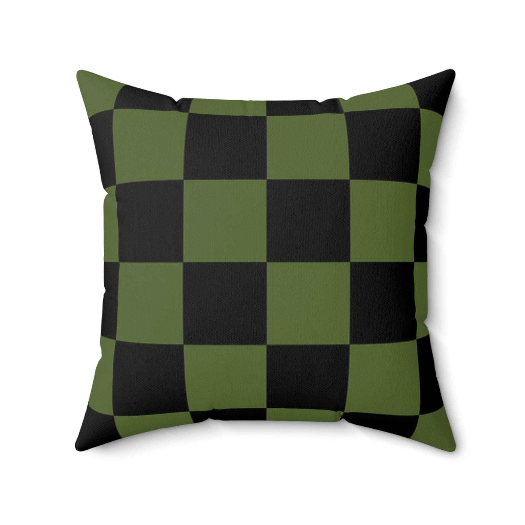 Checkerboard Olive Green and Black Spun Polyester Square Pillow, Artsulli - Art is Long, Life is Short, Home Decor, Size, 20" × 20", , , , , 15261034027740431469