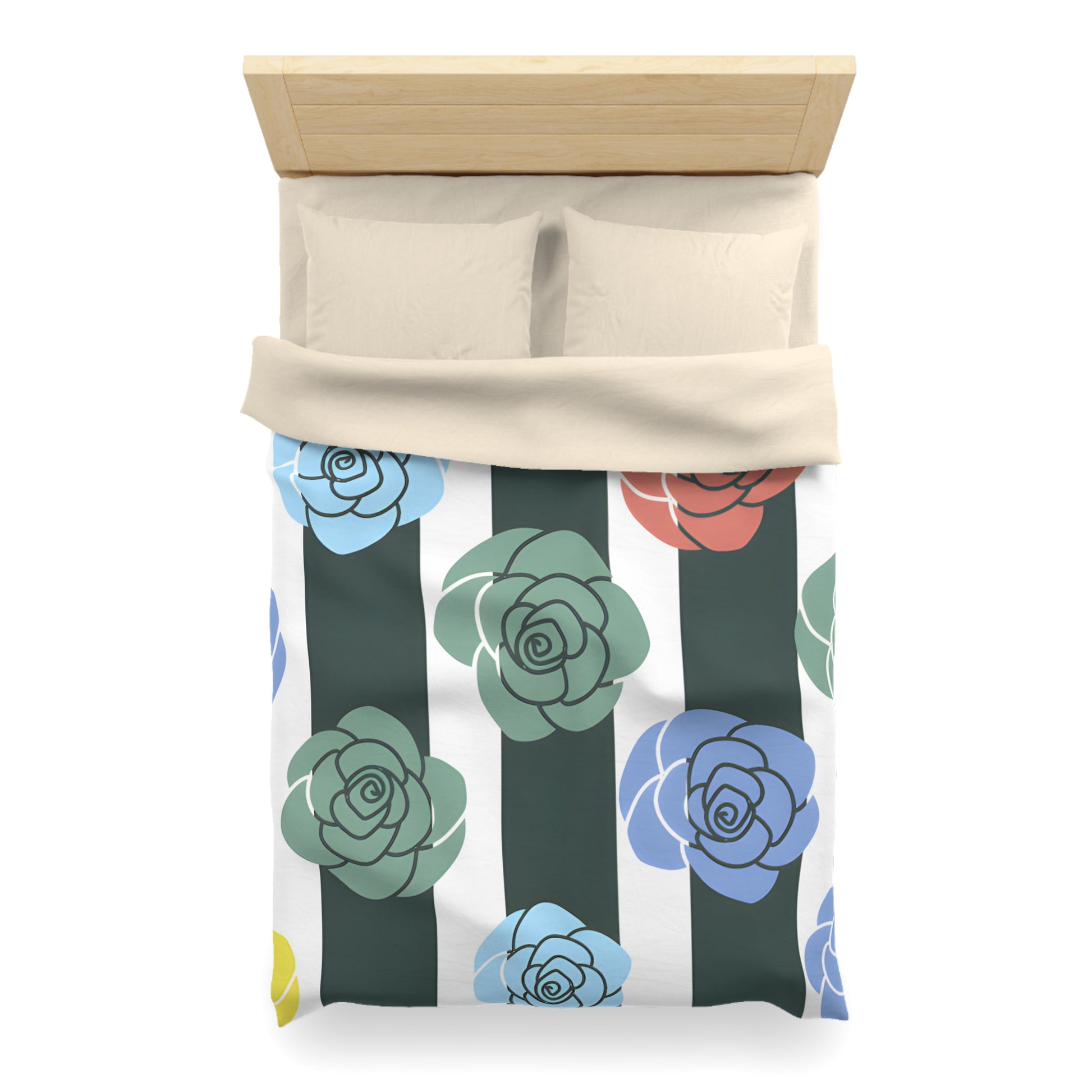 Stripes x Roses Black and White Microfiber Duvet Cover, Artsulli - Art is Long, Life is Short, Home Decor, , , , , , , 