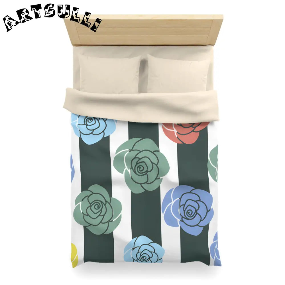 JAKKOUTTHEBXX Stripes x Roses Black and White Microfiber Duvet Cover