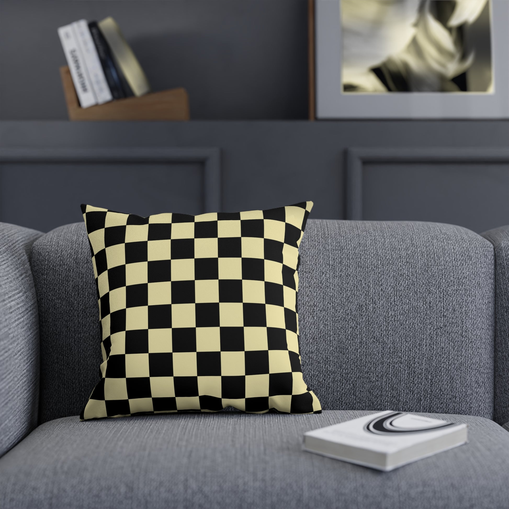 Checkerboard Black and Yellow Cushion, Artsulli - Art is Long, Life is Short, Home Decor, , , , , , , 