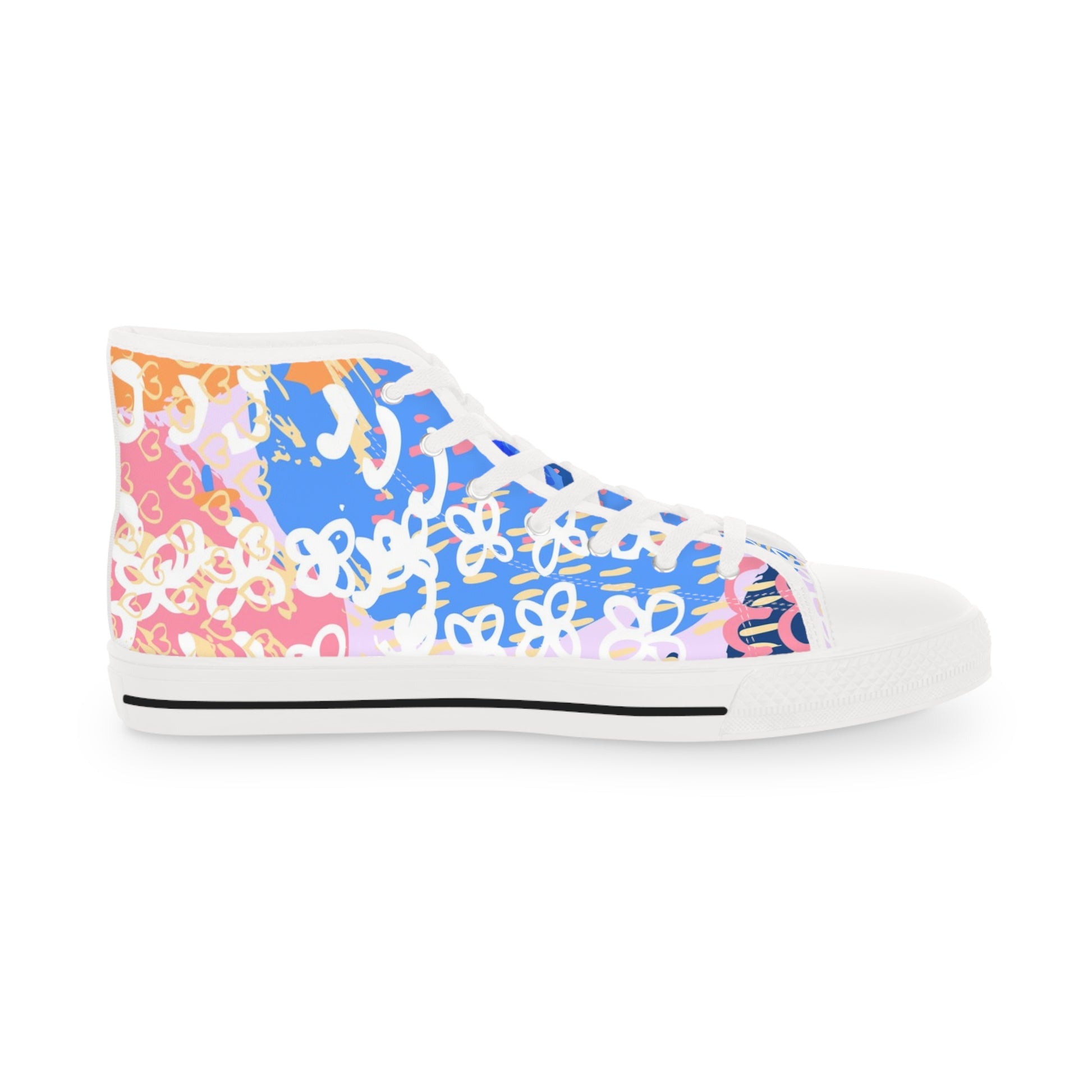 Flowers x Doodles x Hearts Multi-Color Men's High Top Sneakers, Artsulli - Art is Long, Life is Short, Shoes, , , , , , , 