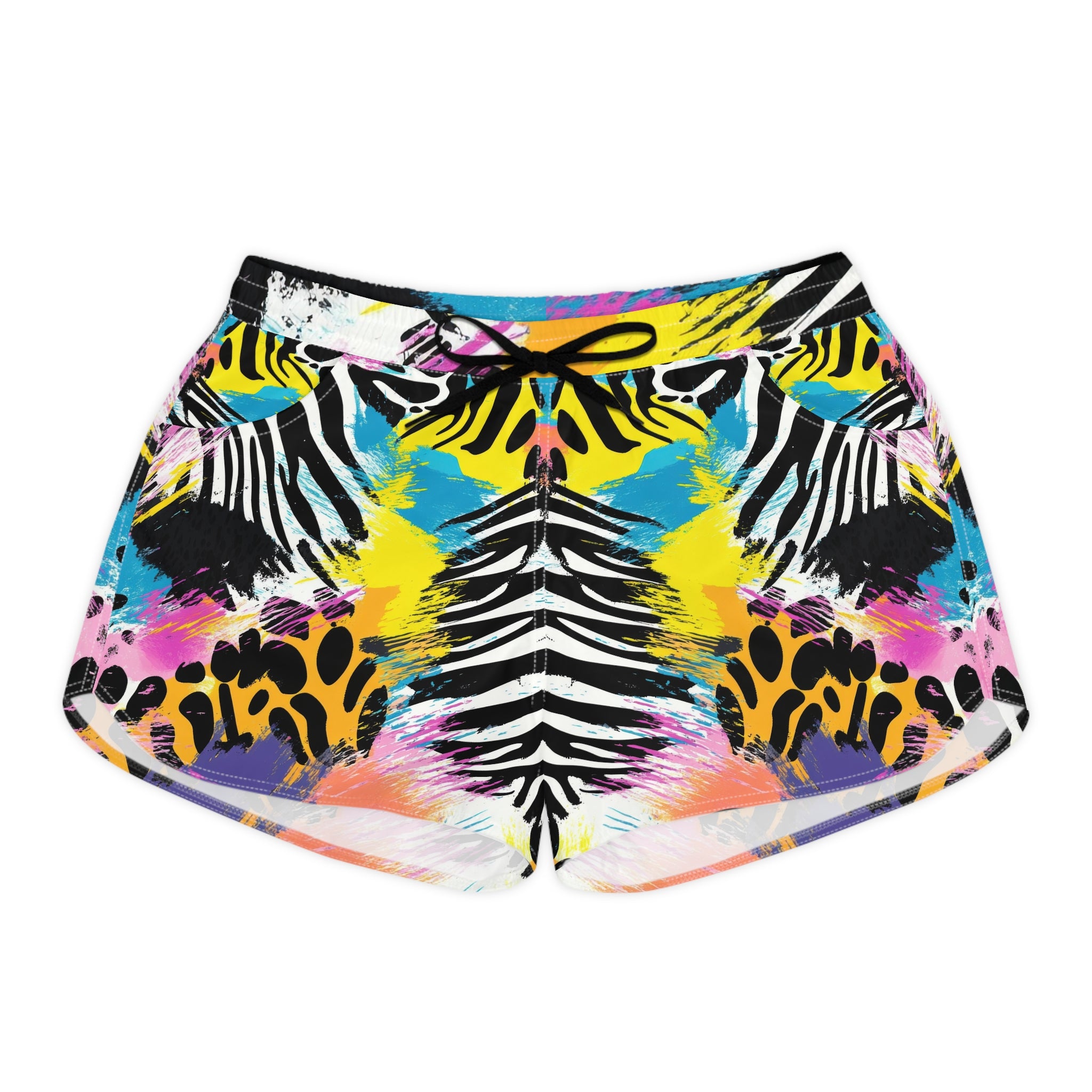 Zebra Stripes x Leopard Print x Paint Brush Strokes Multi-Color Women's Casual Shorts (AOP), Artsulli - Art is Long, Life is Short, All Over Prints, Size, S, Color, Black drawstring, , , 19103637981510847388