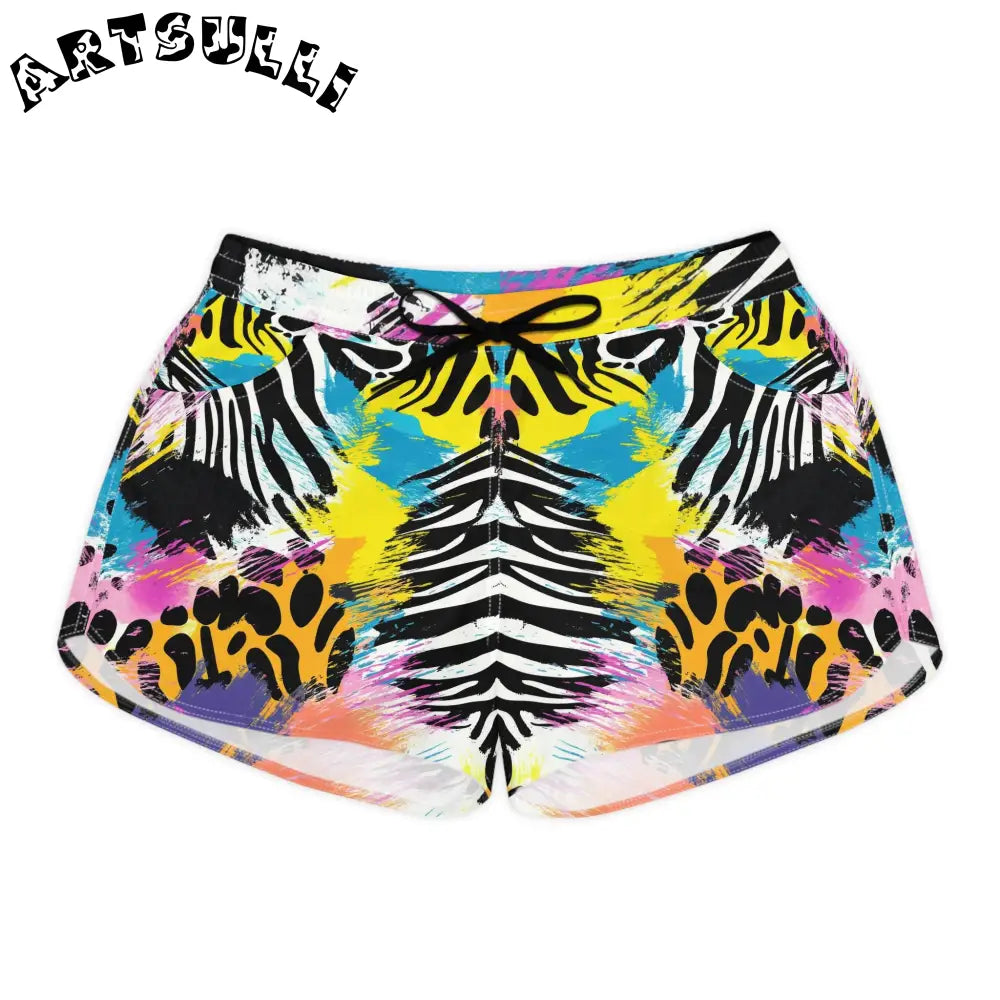 Zebra Stripes x Leopard Print x Paint Brush Strokes Multi-Color Women's Casual Shorts (AOP), Artsulli - Art is Long, Life is Short, All Over Prints, Size, S, Color, Black drawstring, , , 19103637981510847388