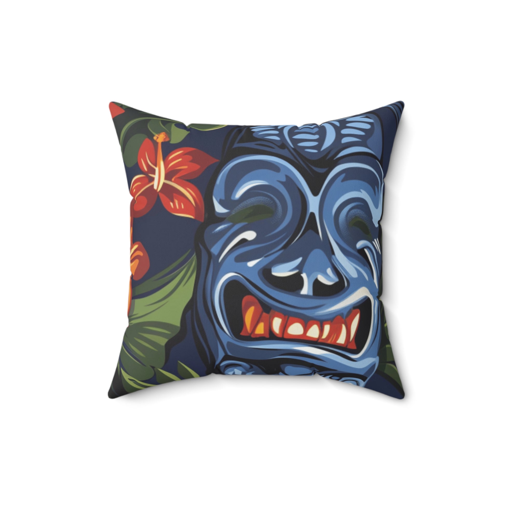 Tiki Bloom Navy Spun Polyester Square Pillow, Artsulli - Art is Long, Life is Short, Home Decor, , , , , , , 