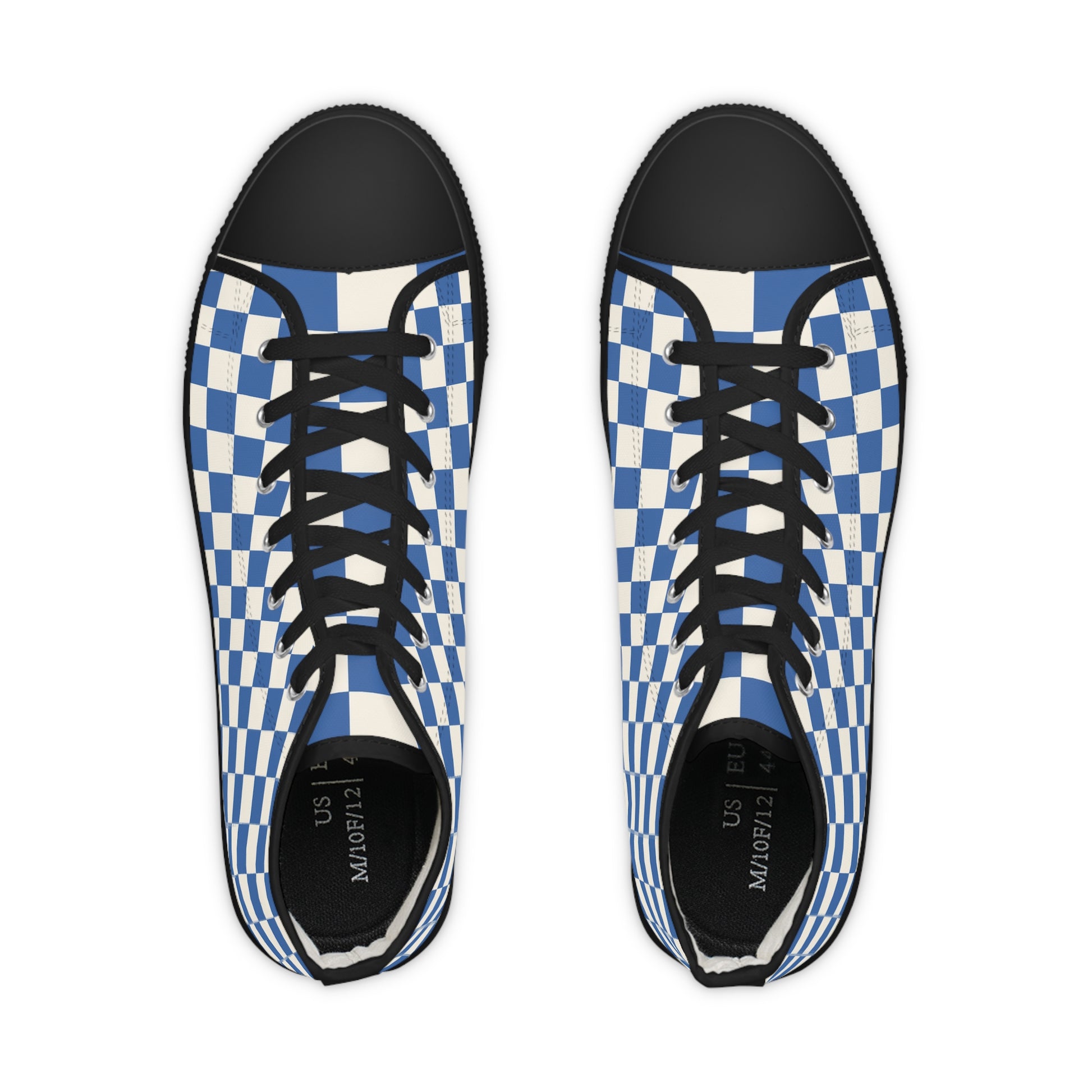 Checkerboard Blue Men's High Top Sneakers, Artsulli - Art is Long, Life is Short, Shoes, , , , , , , 