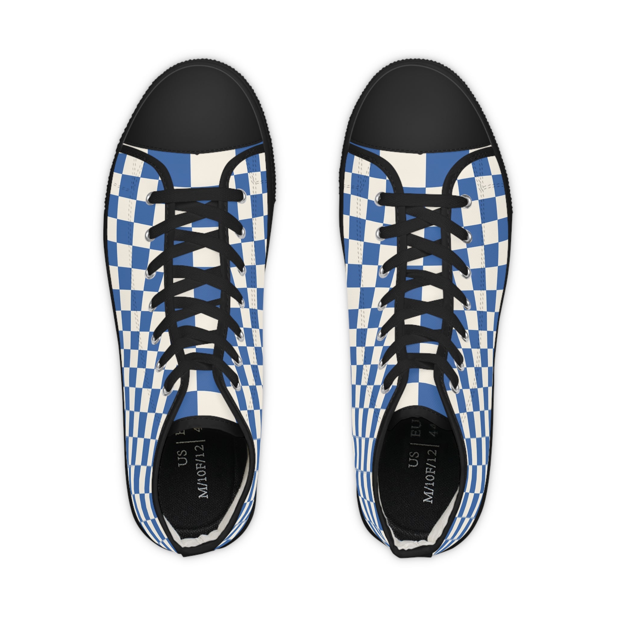 Checkerboard Blue Men's High Top Sneakers, Artsulli - Art is Long, Life is Short, Shoes, , , , , , , 